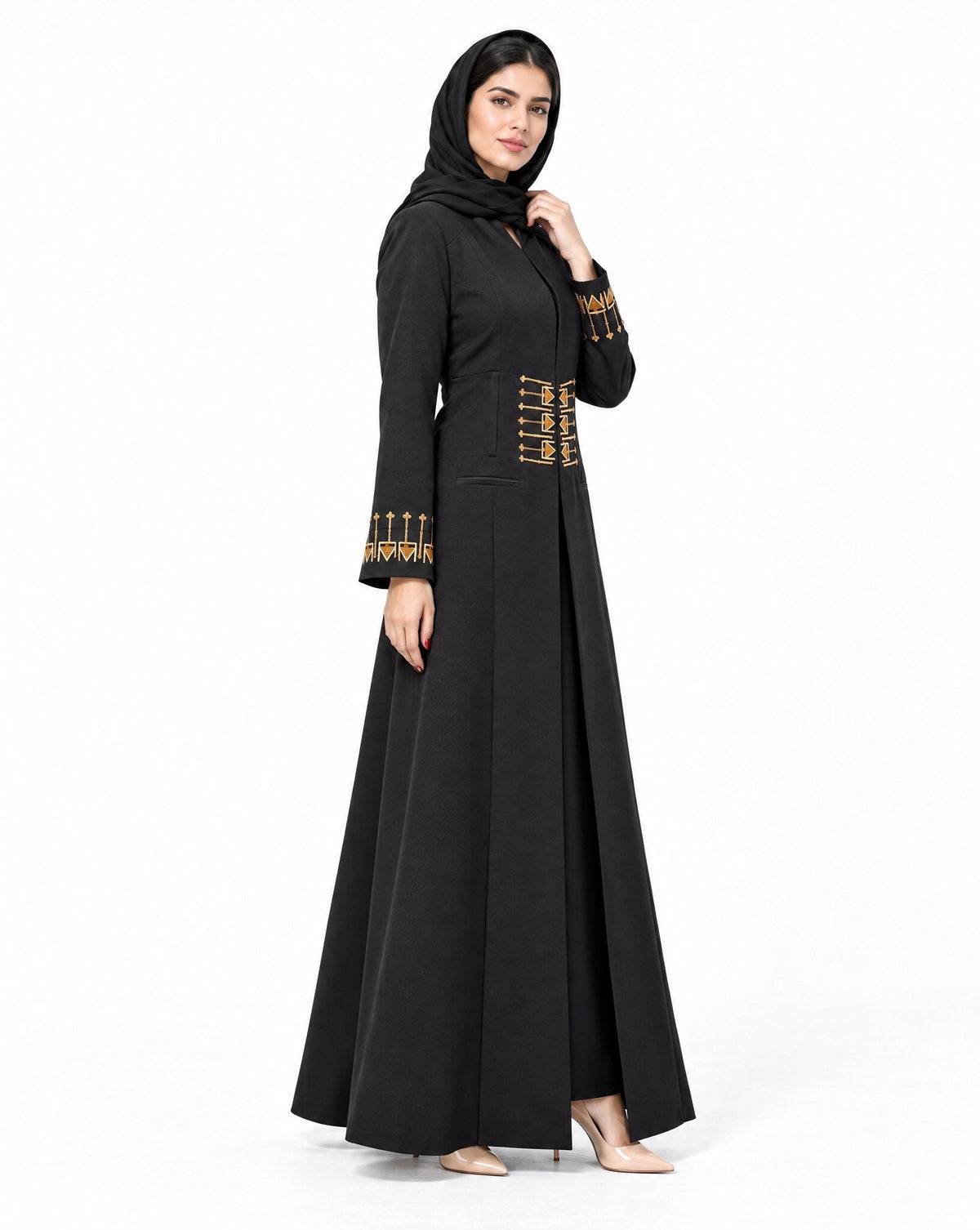 HON0115 - Black Cotton Mix Abaya - MIRA Y MANO