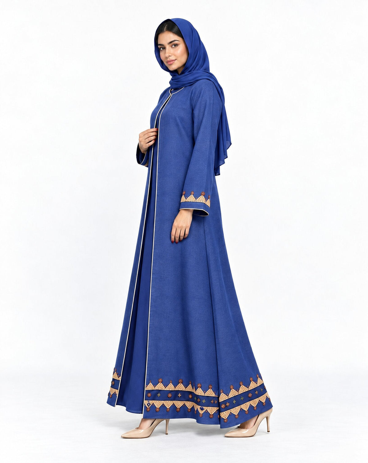 HON0116 - Royal Blue Cotton Mix Abaya - MIRA Y MANO