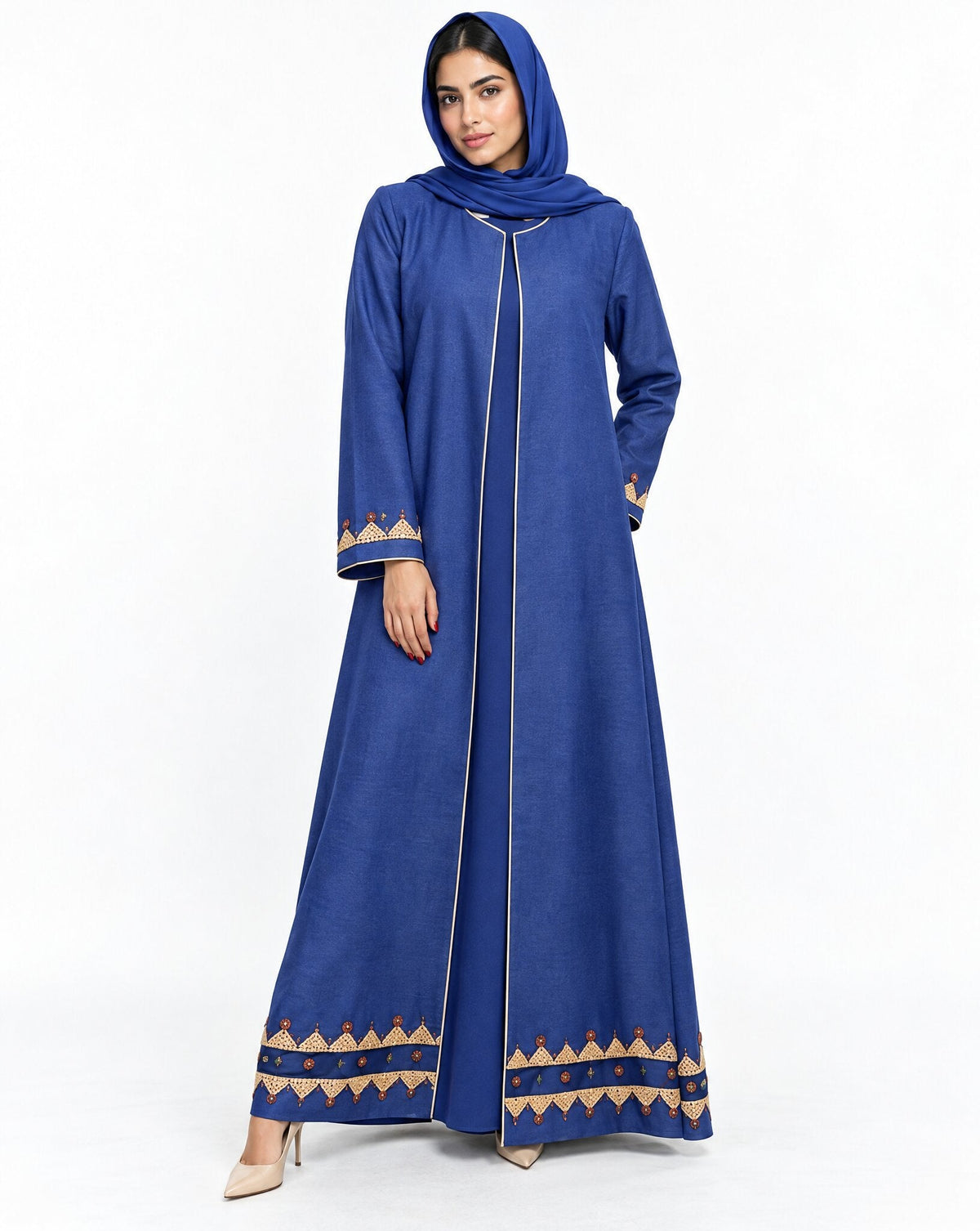 HON0116 - Royal Blue Cotton Mix Abaya - MIRA Y MANO