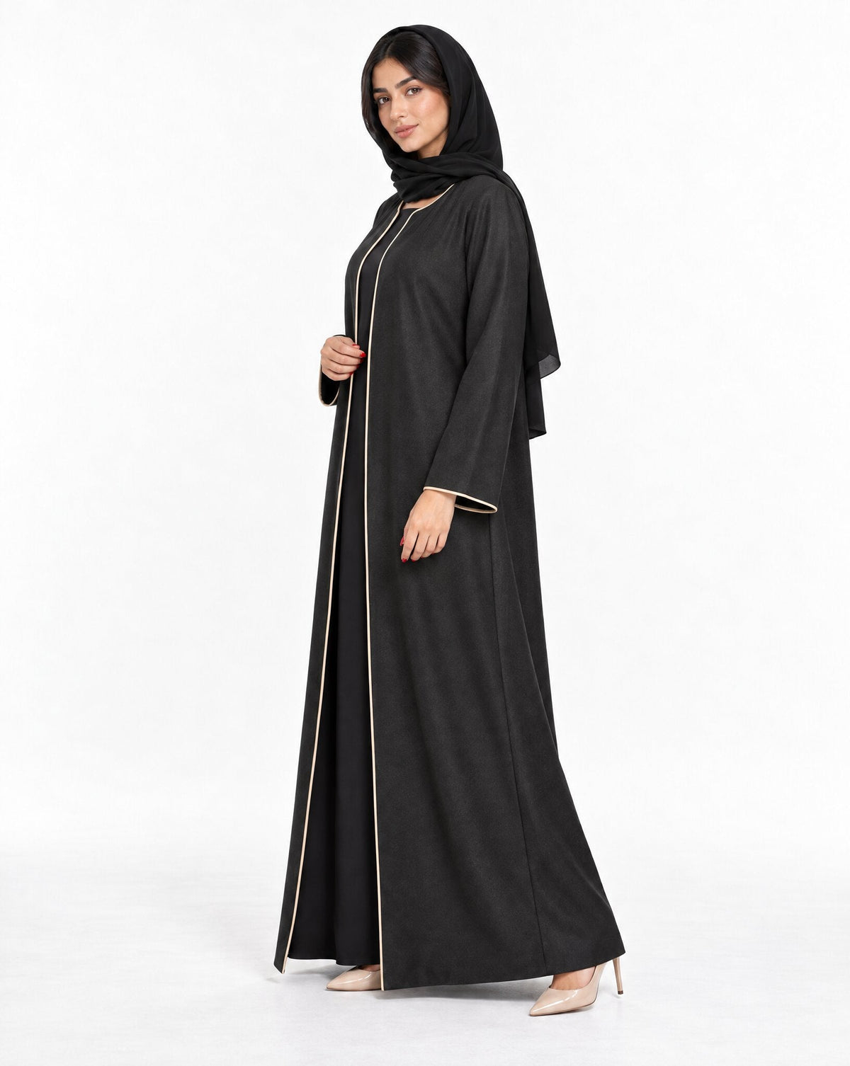 HON0118 - Black Cotton Mix Abaya - MIRA Y MANO