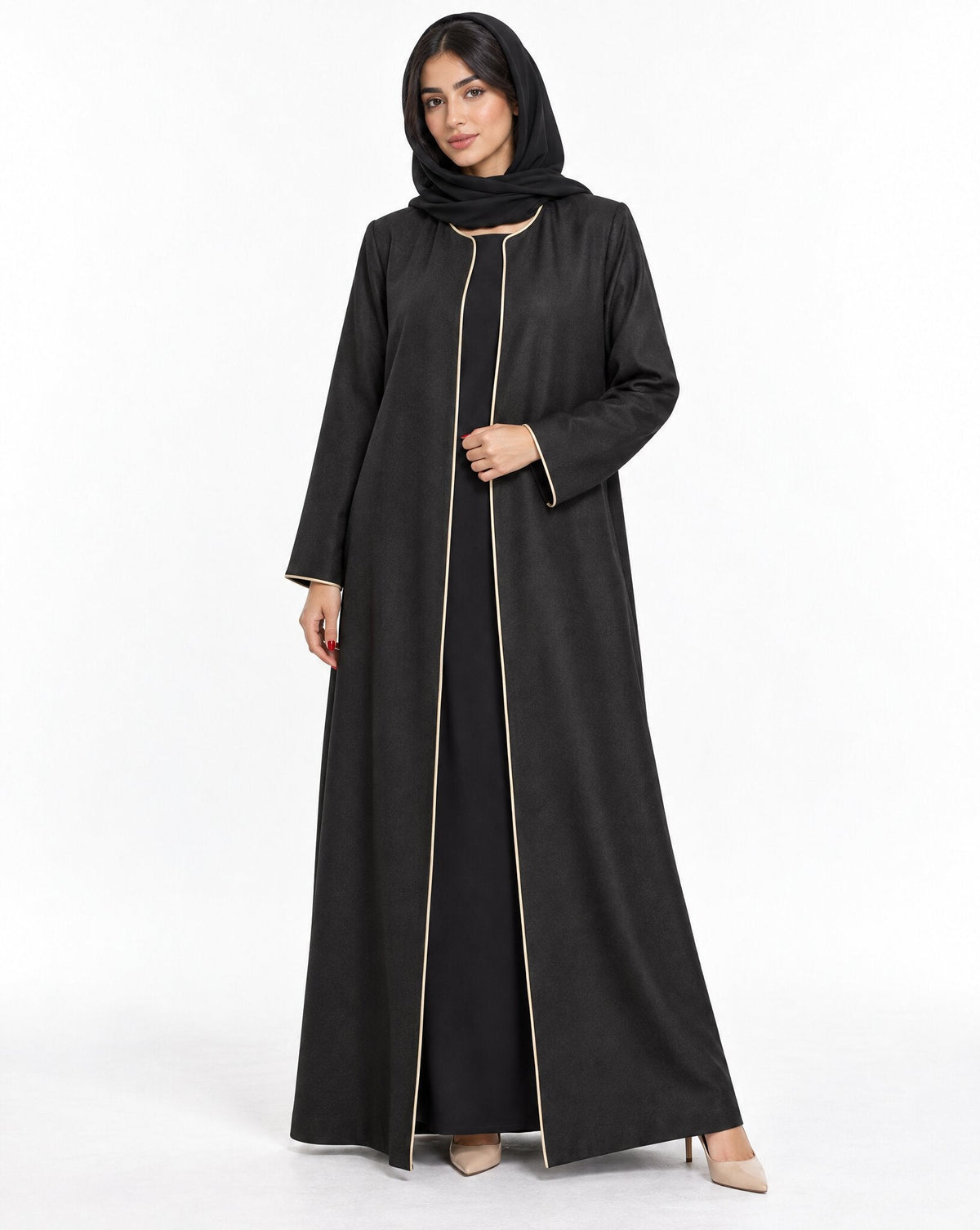 HON0118 - Black Cotton Mix Abaya - MIRA Y MANO
