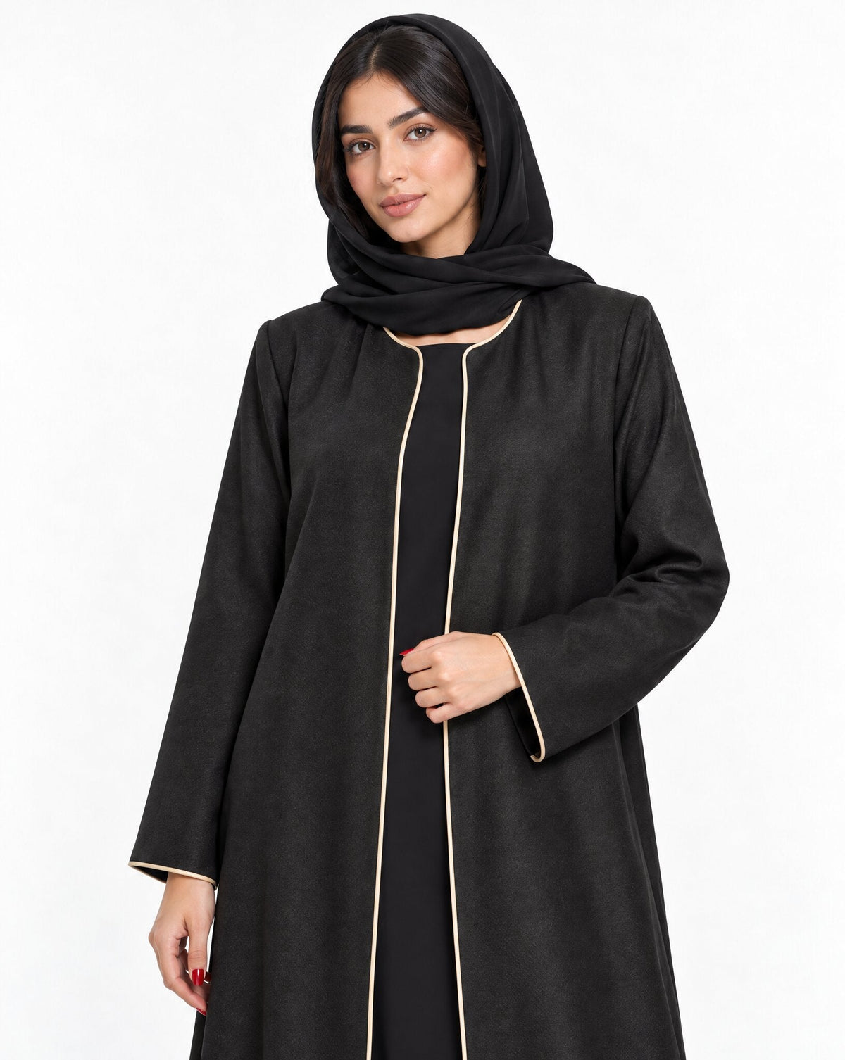 HON0118 - Black Cotton Mix Abaya - MIRA Y MANO