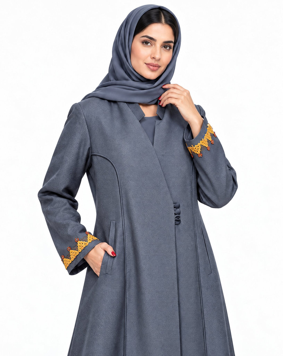 HON0122 - Gray Cotton Mix Abaya - MIRA Y MANO