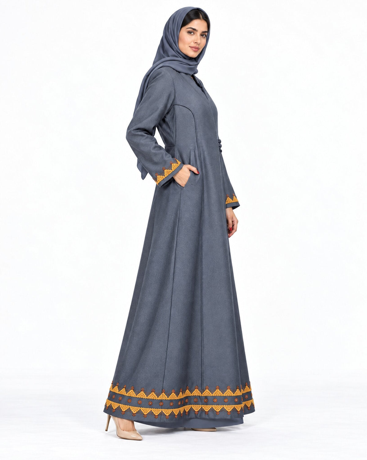 HON0122 - Gray Cotton Mix Abaya - MIRA Y MANO