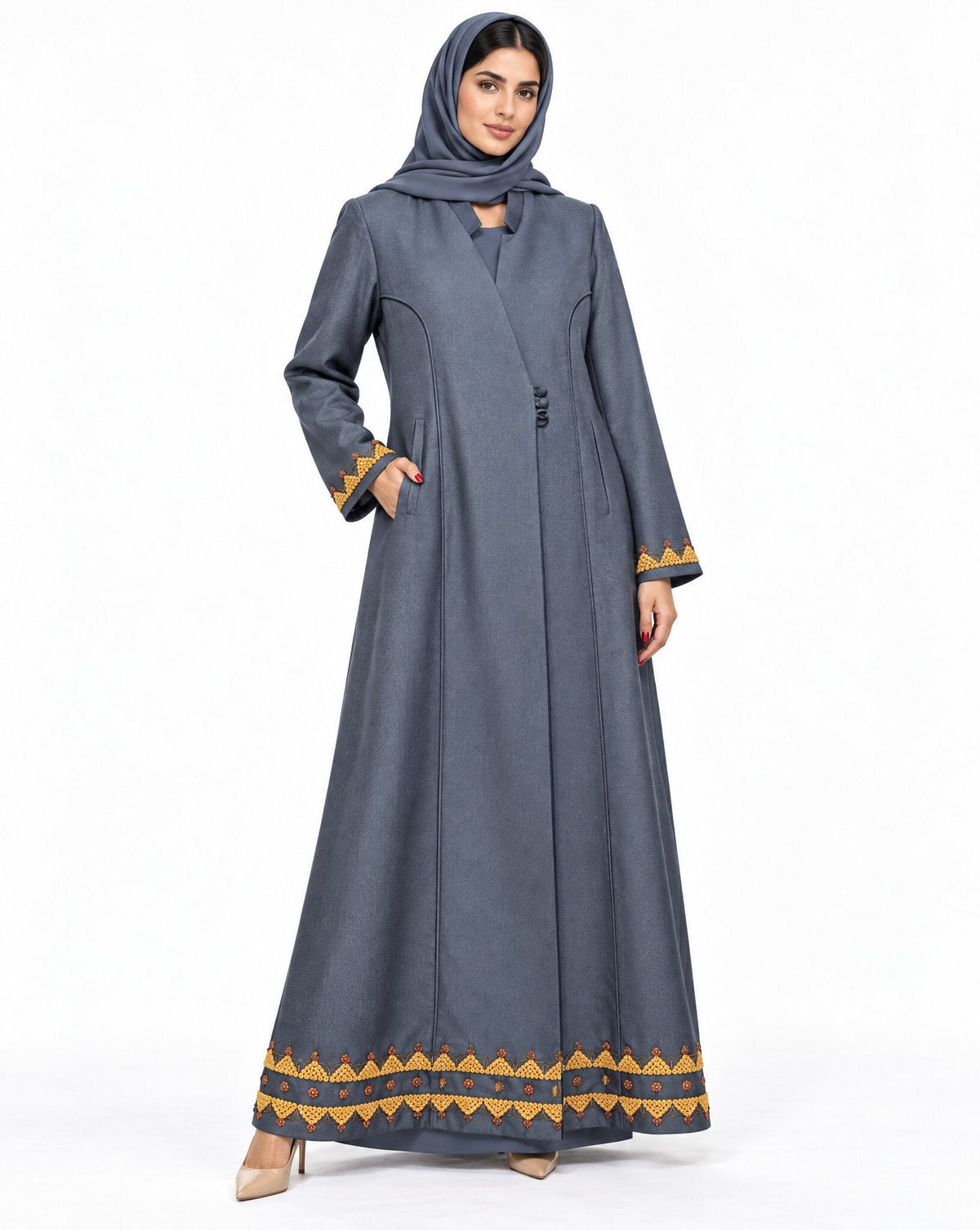 HON0122 - Gray Cotton Mix Abaya - MIRA Y MANO