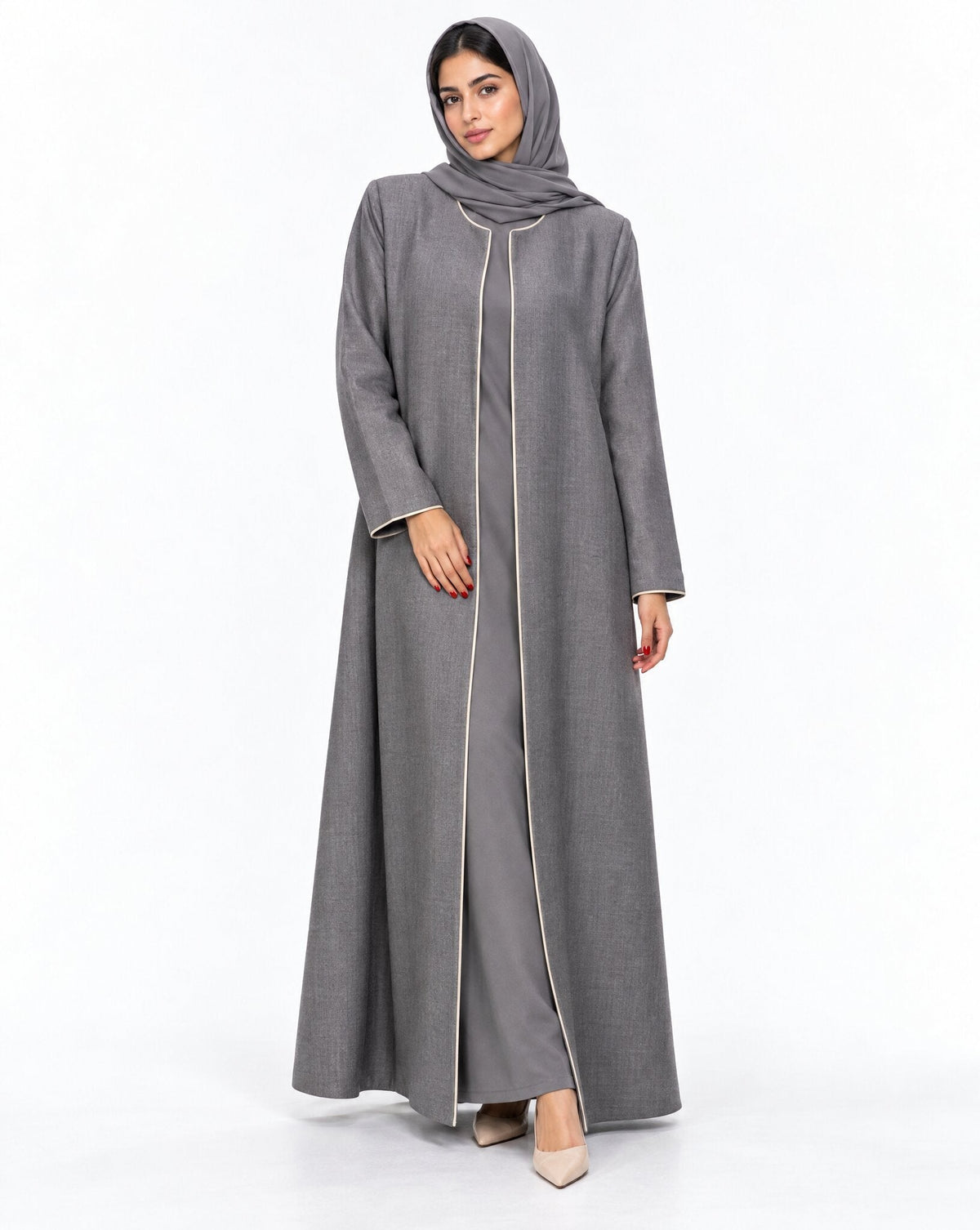 HON0123 - Gray Cotton Mix Abaya - MIRA Y MANO