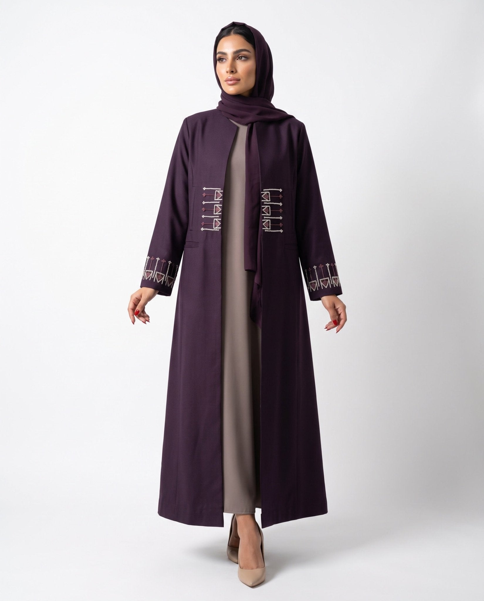 HON097A - Purple Cotton Mix Abaya - HOUSE OF N - MIRA Y MANO