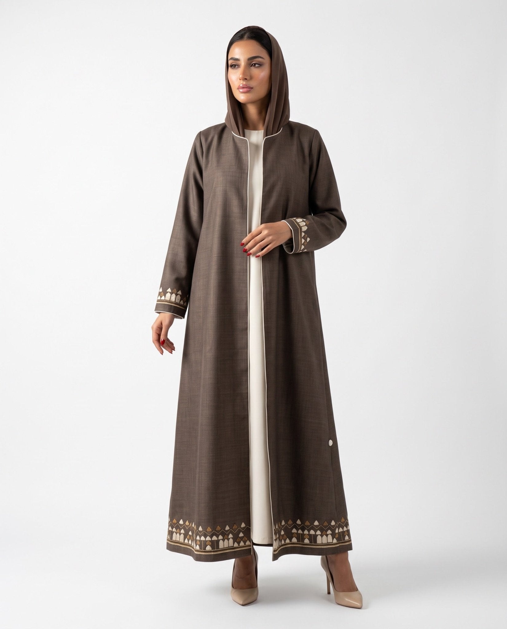 HON099A - Brown Cotton Mix Abaya - HOUSE OF N - MIRA Y MANO
