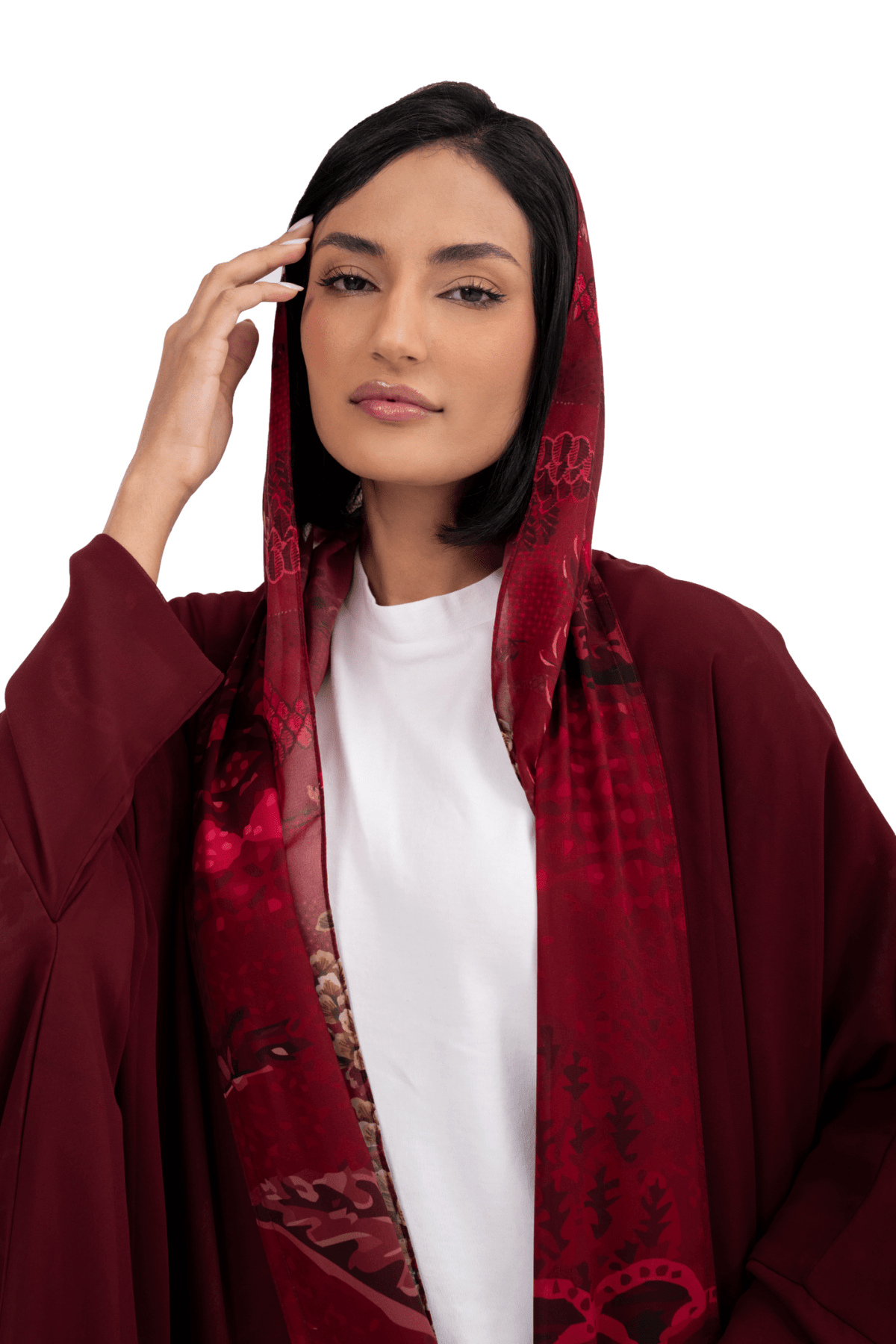 Red Double – Maroon Printed Chiffon Abaya – Product image 3
