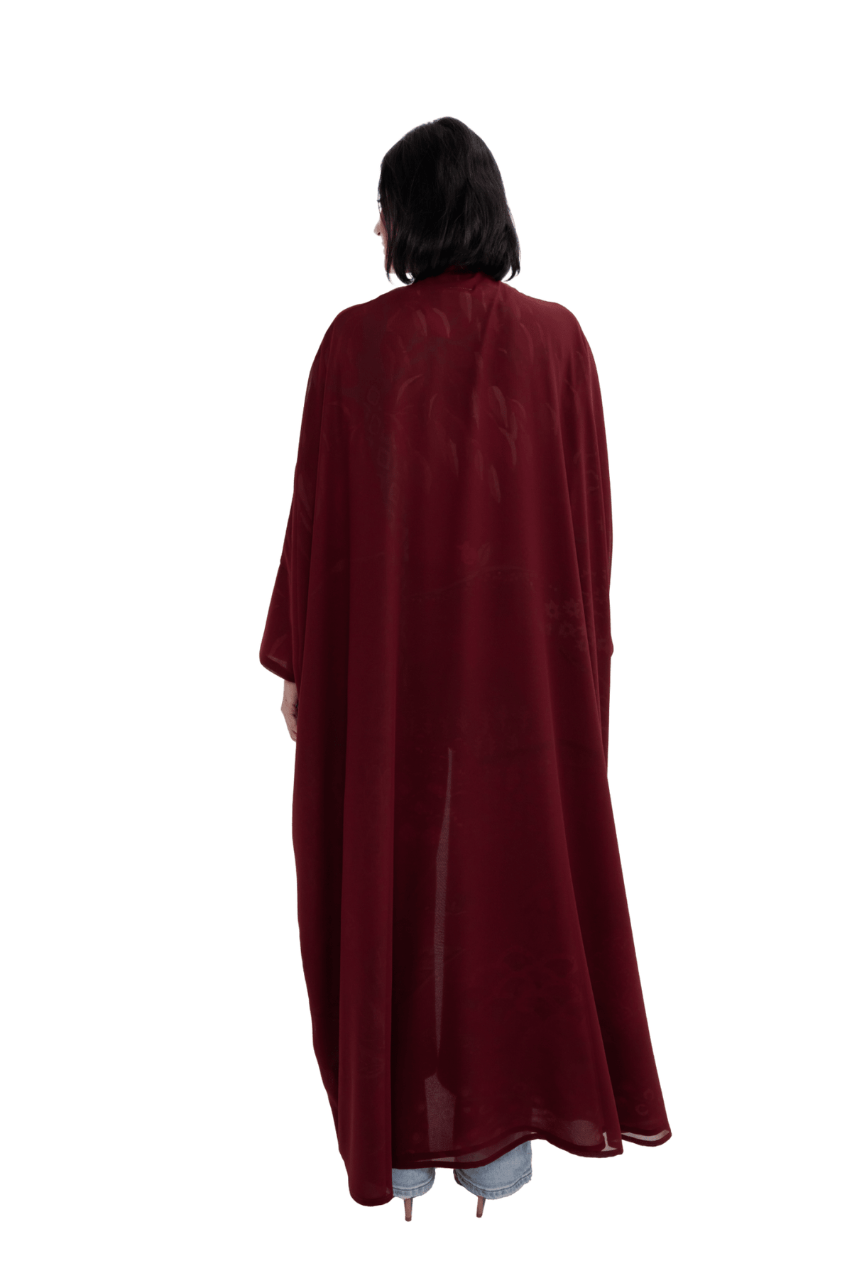 Red Double – Maroon Printed Chiffon Abaya – Product image 5