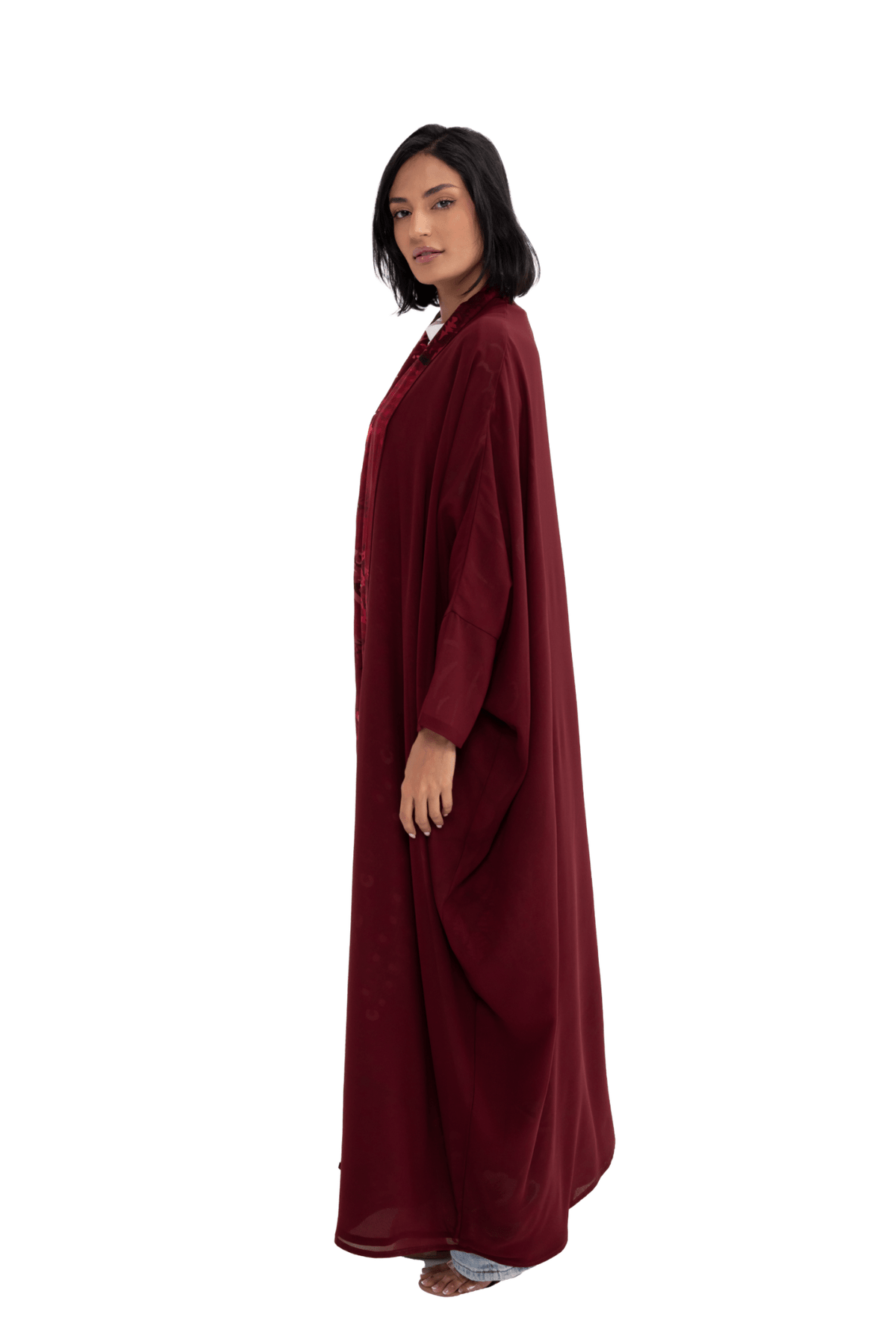 Red Double – Maroon Printed Chiffon Abaya – Product image 2