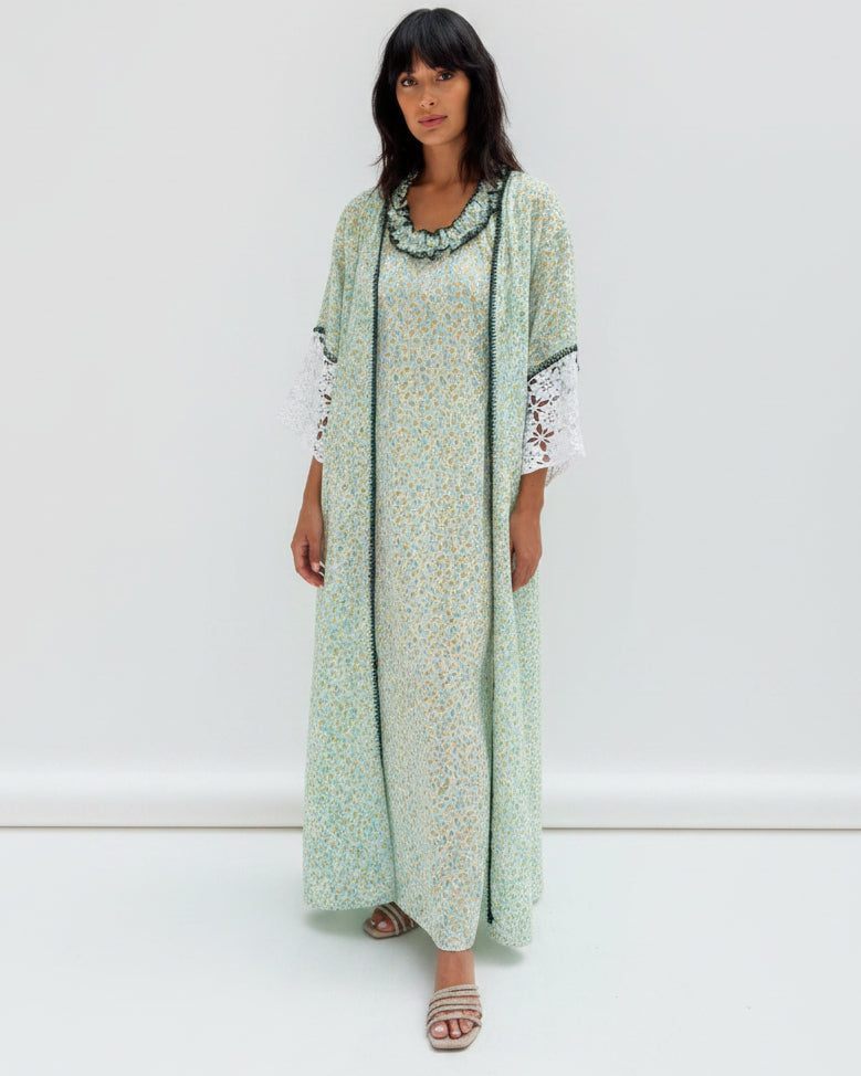 S153 DAISY2 WH - GR ABAYA SET - JAMELOO - MIRA Y MANO