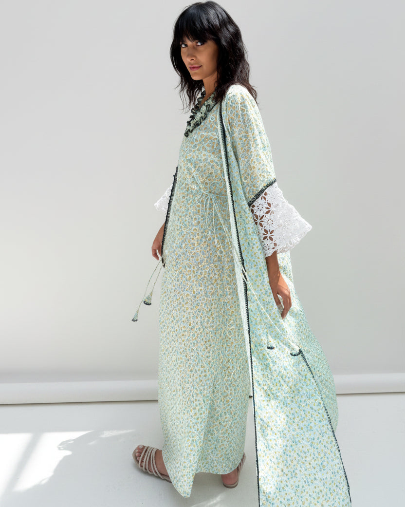 S153 DAISY2 WH - GR ABAYA SET - JAMELOO - MIRA Y MANO