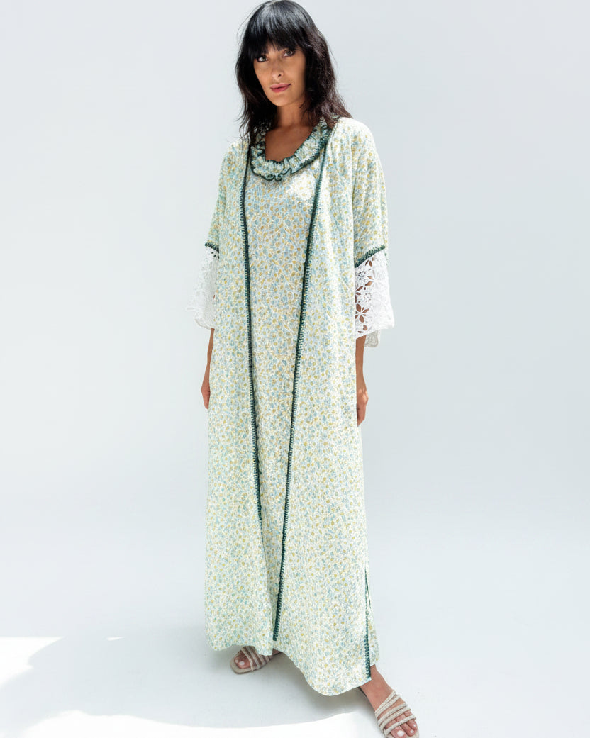 S153 DAISY2 WH - GR ABAYA SET - JAMELOO - MIRA Y MANO