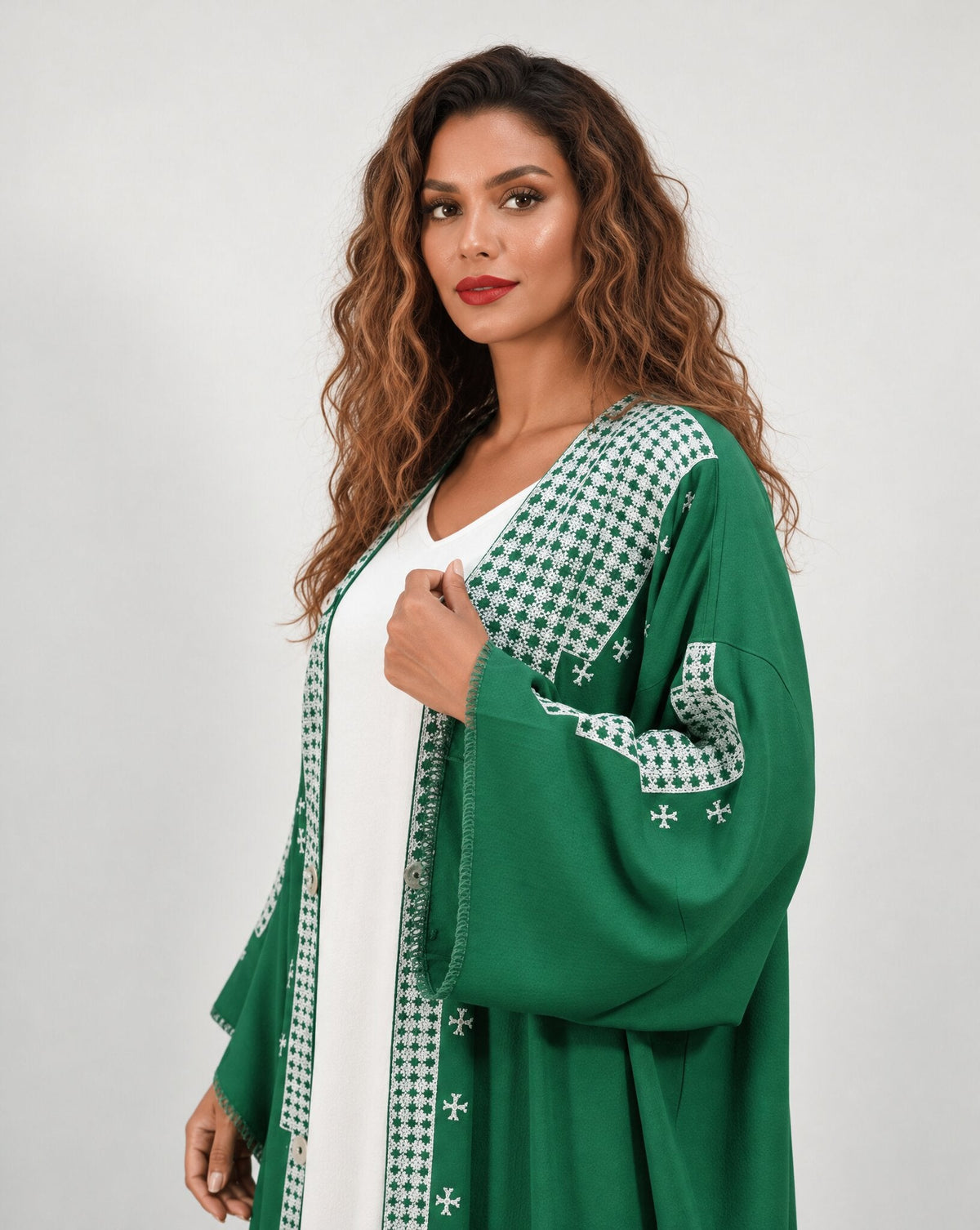 SIWA-GR-A – Green Linen Abaya - JOZEE - MIRA Y MANO