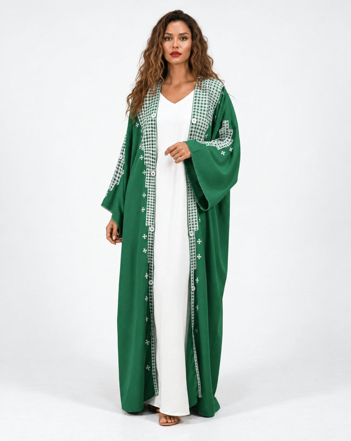 SIWA-GR-A – Green Linen Abaya - MIRA Y MANO