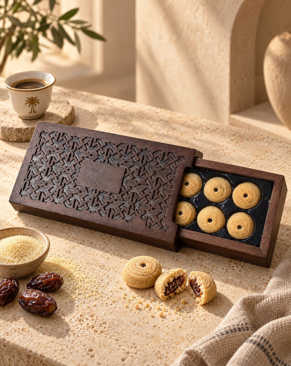 Wooden Box Semolina with Dates - KAEK BLADY - MIRA Y MANO