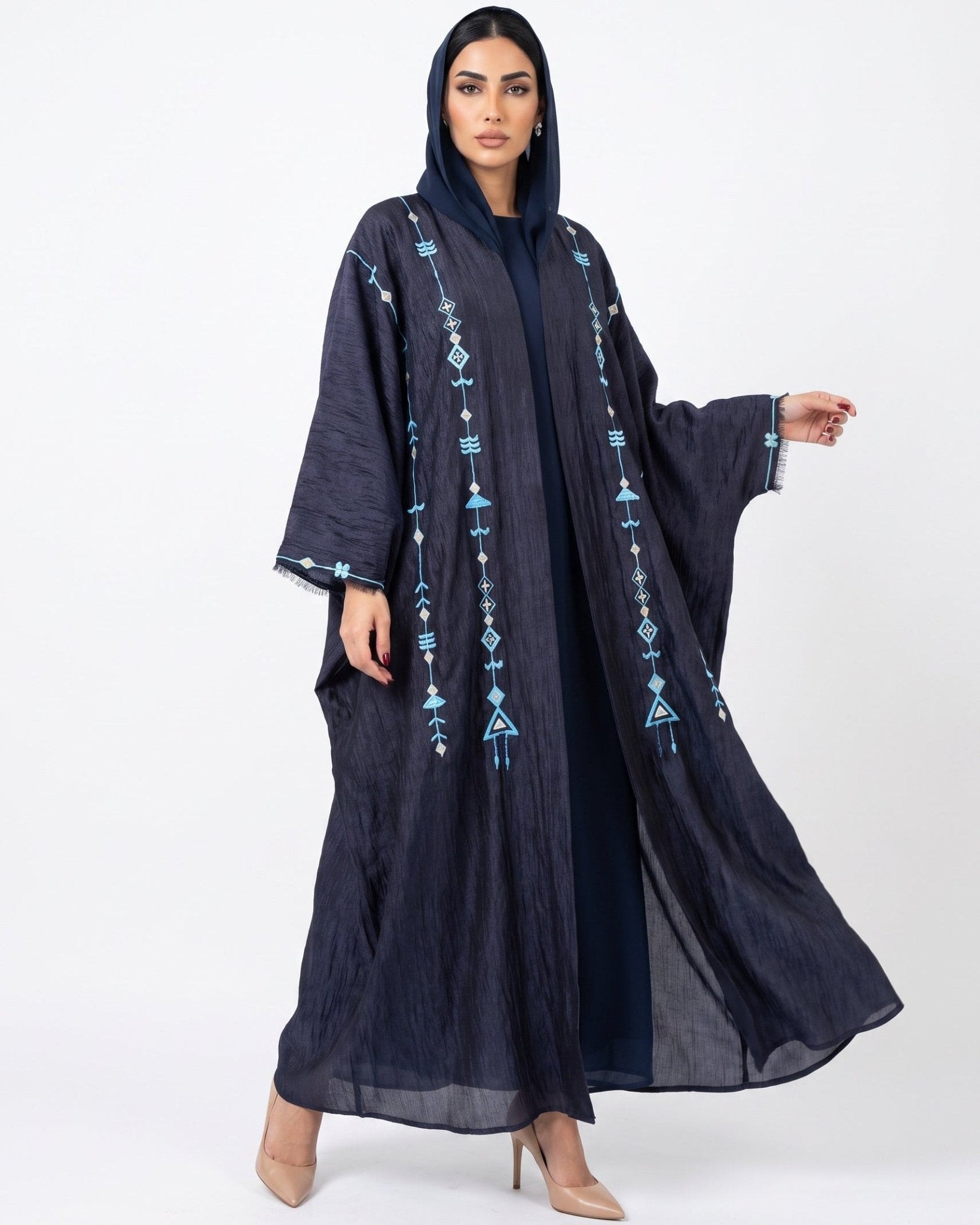 M0859 – Midnight Blue Silk Abaya - KERTA COLLECTION - MIRA Y MANO