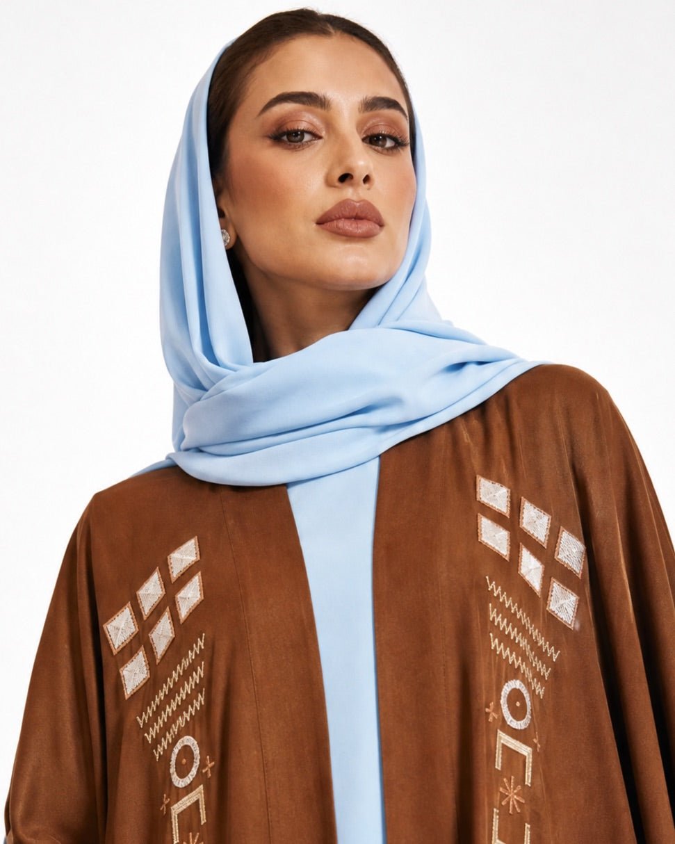M0860 – Brown Washed Silk Abaya - KERTA COLLECTION - MIRA Y MANO