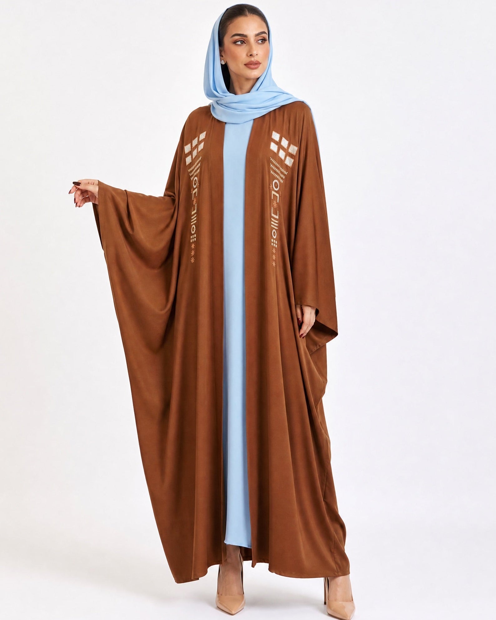 M0860 – Brown Washed Silk Abaya - KERTA COLLECTION - MIRA Y MANO
