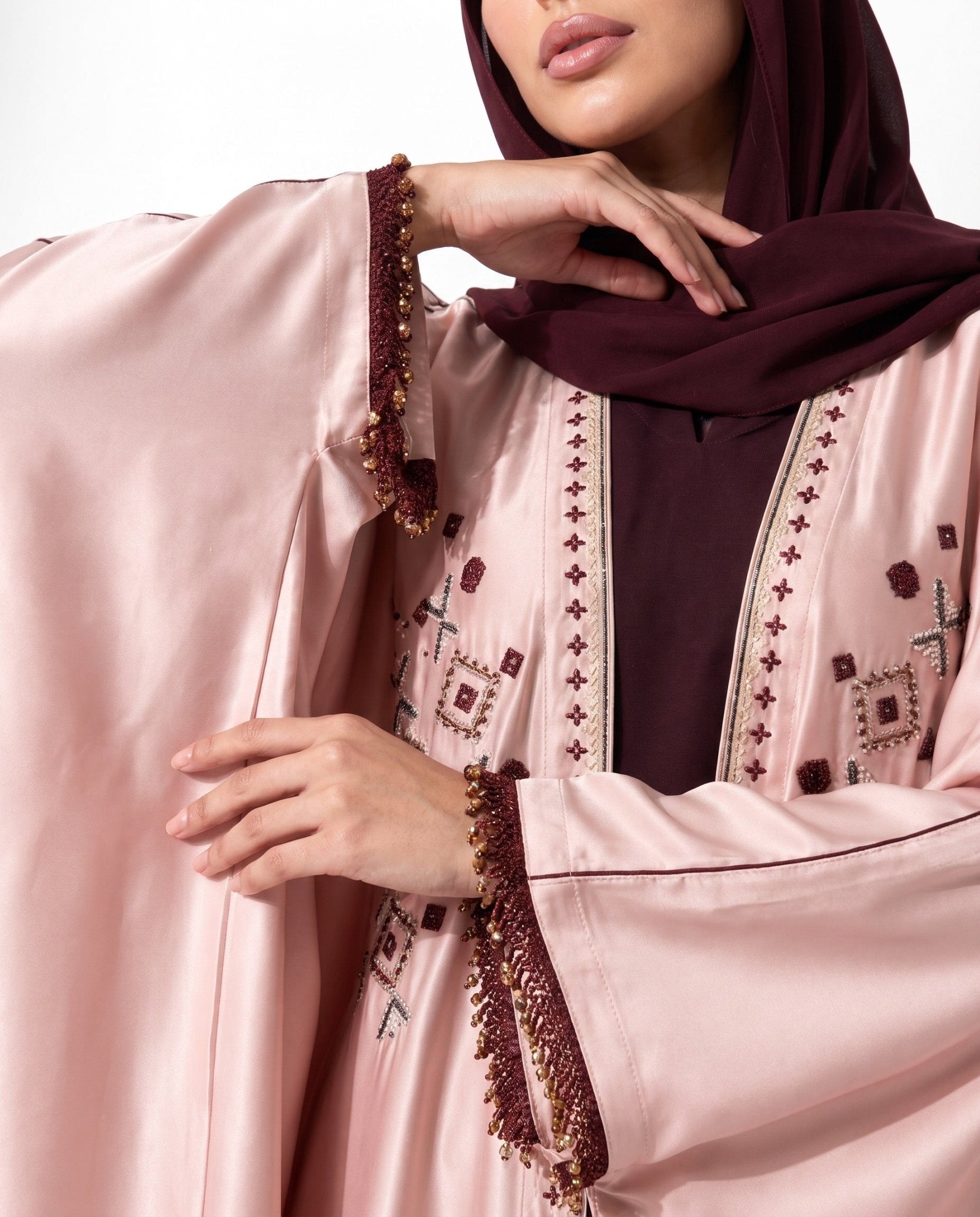 M0869 – Pink Silk Abaya - KERTA COLLECTION - MIRA Y MANO