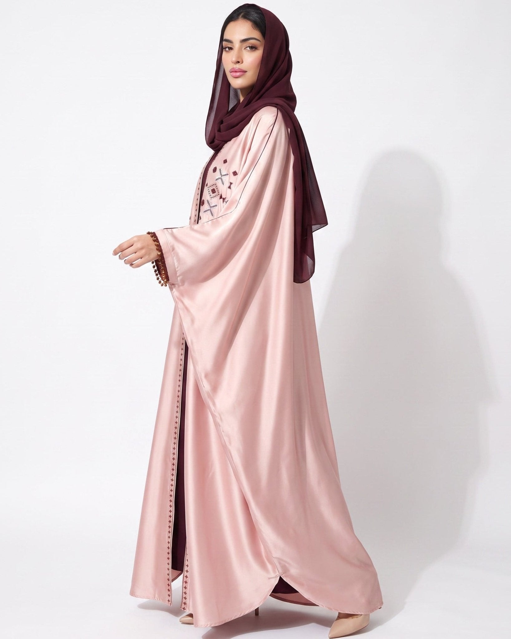 M0869 – Pink Silk Abaya - KERTA COLLECTION - MIRA Y MANO