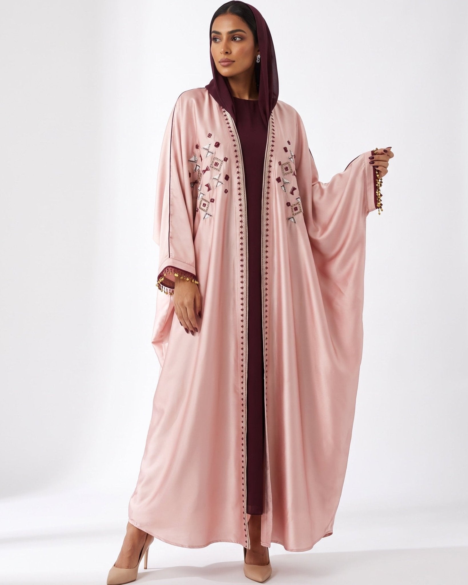 M0869 – Pink Silk Abaya - KERTA COLLECTION - MIRA Y MANO