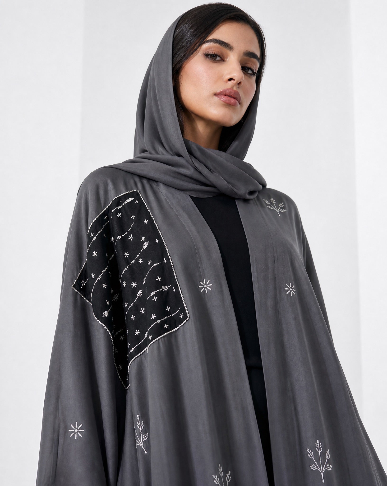 M0873 – Grey Washed Silk Abaya - KERTA COLLECTION - MIRA Y MANO
