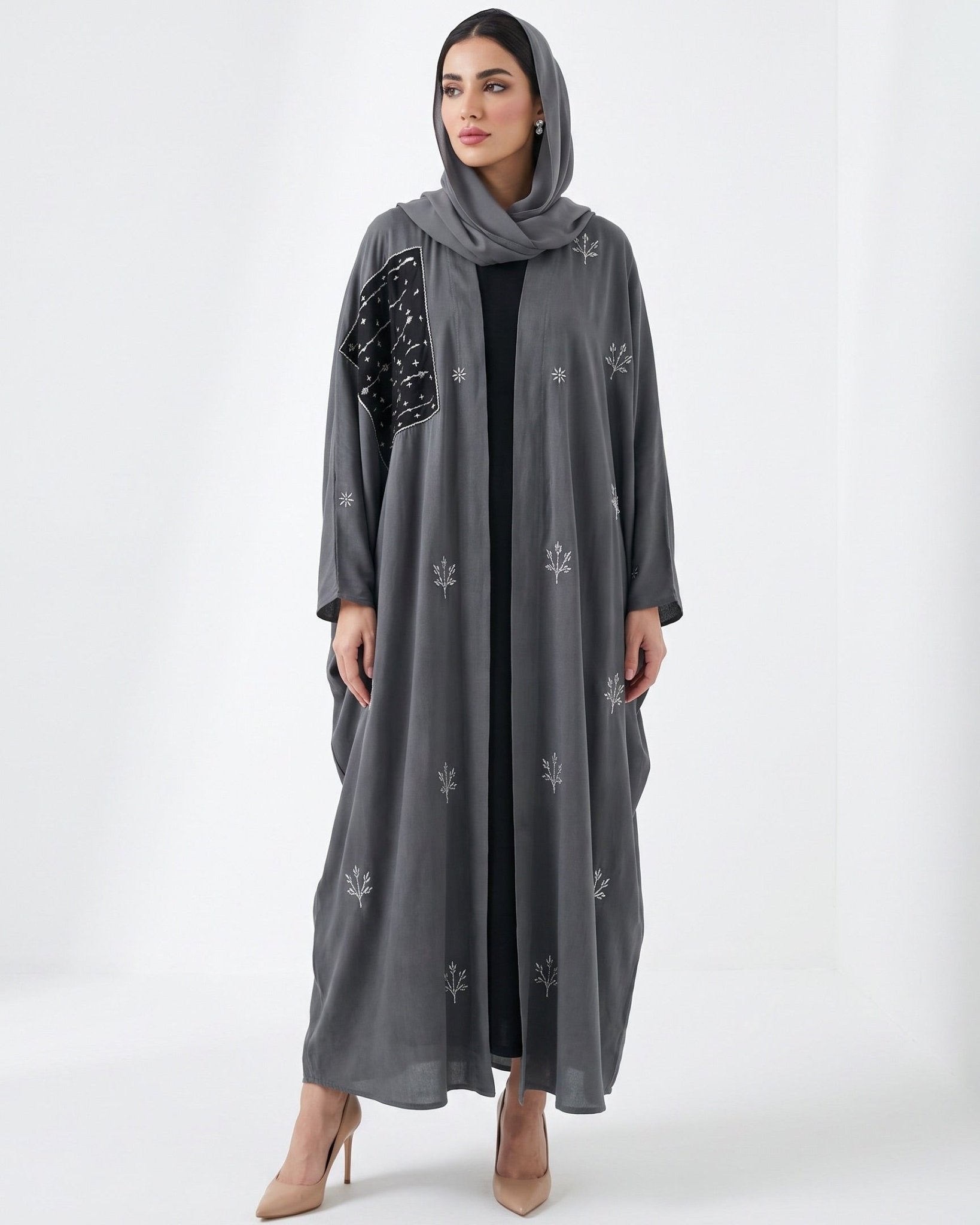 M0873 – Grey Washed Silk Abaya - KERTA COLLECTION - MIRA Y MANO
