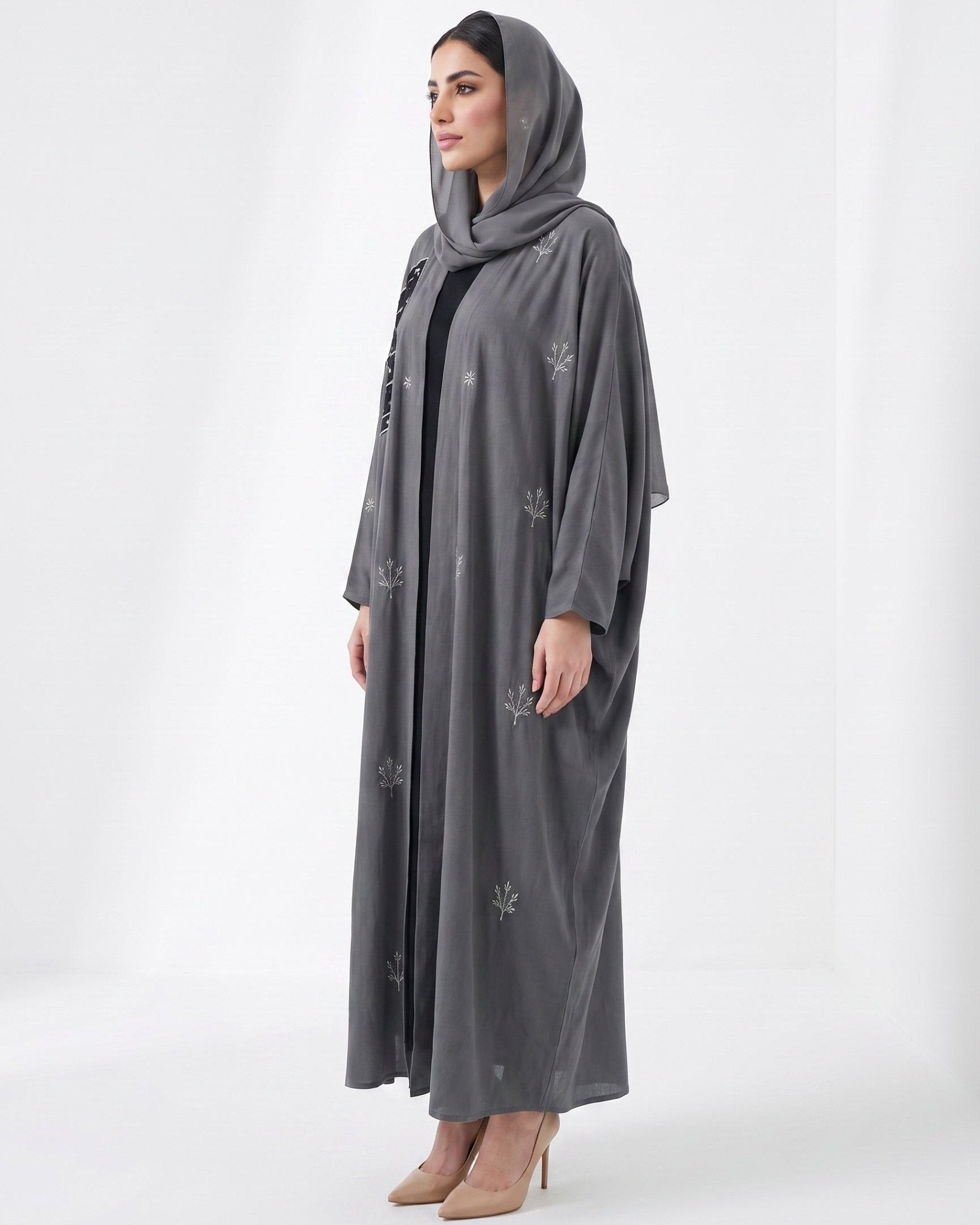 M0873 – Grey Washed Silk Abaya - KERTA COLLECTION - MIRA Y MANO