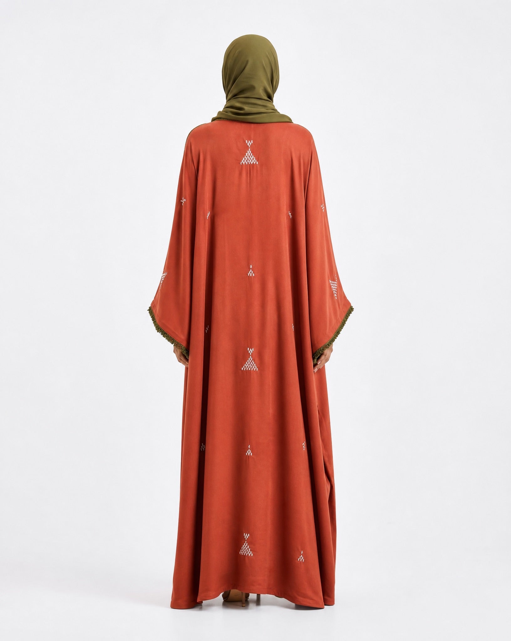 M0881 – Fire Brick Washed Silk Abaya - KERTA COLLECTION - MIRA Y MANO