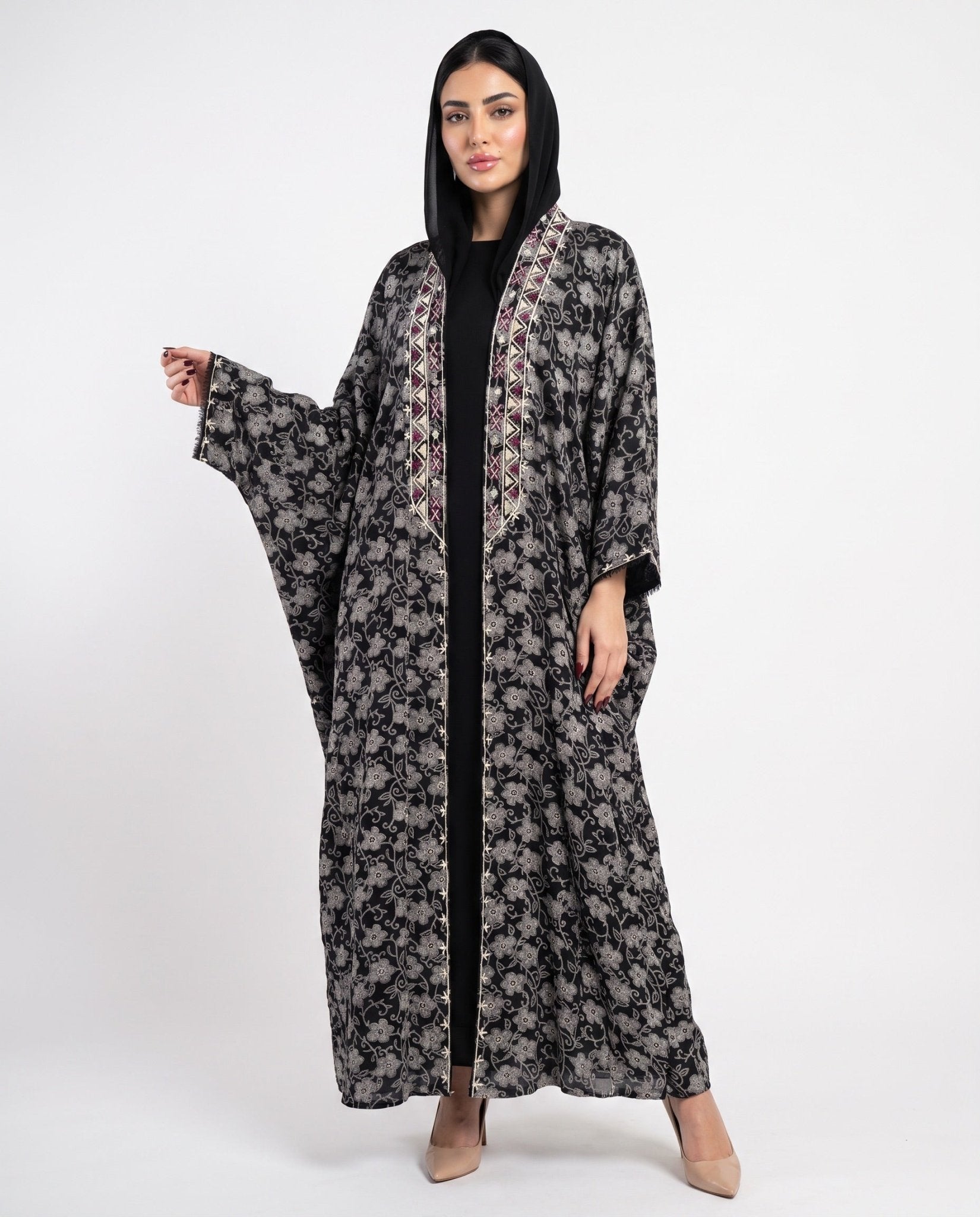 M0887 – Black Cotton Abaya - KERTA COLLECTION - MIRA Y MANO