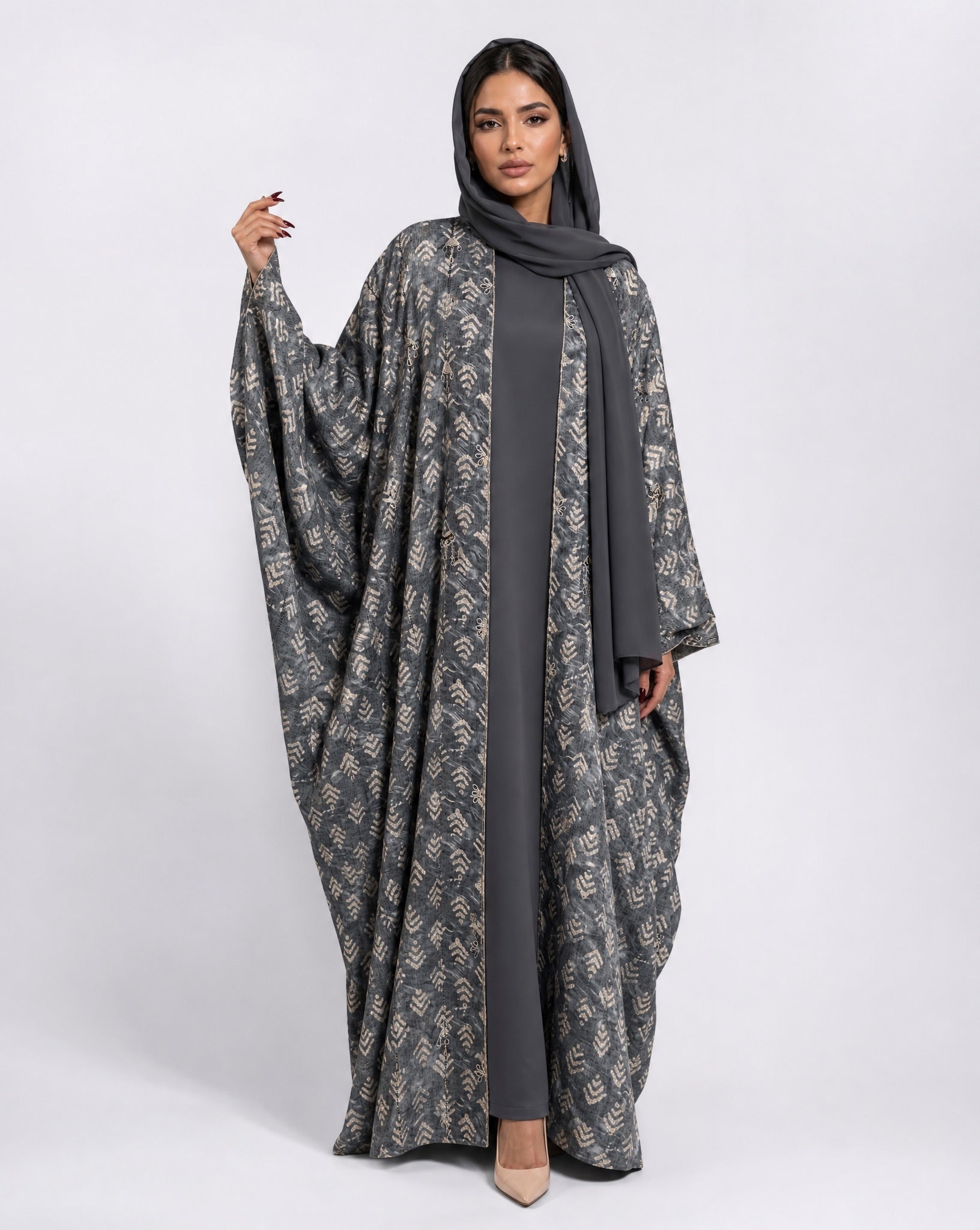 M0888 – Grey Cotton Abaya - KERTA COLLECTION - MIRA Y MANO