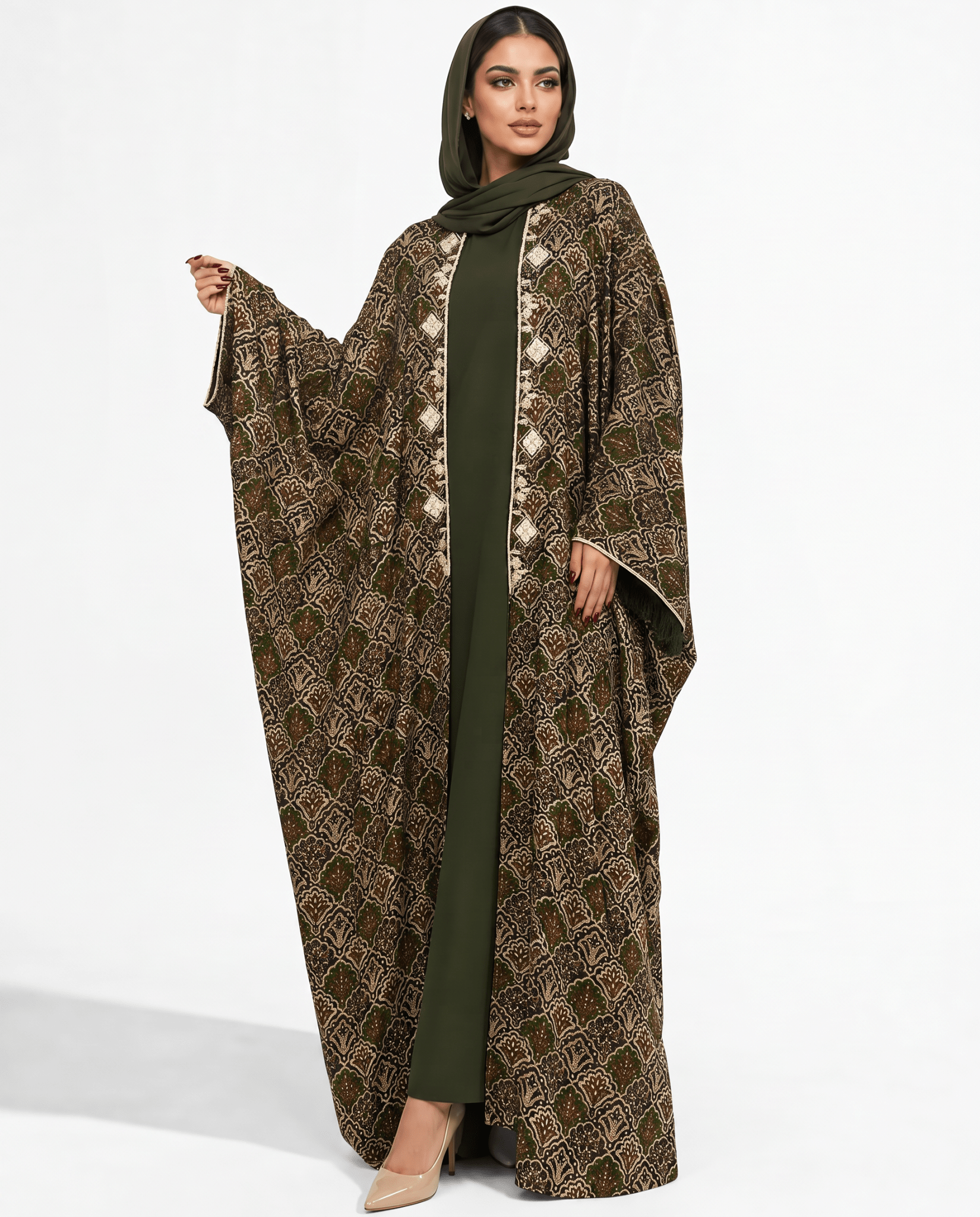 M0889 – Olive Green Cotton Abaya - KERTA COLLECTION - MIRA Y MANO