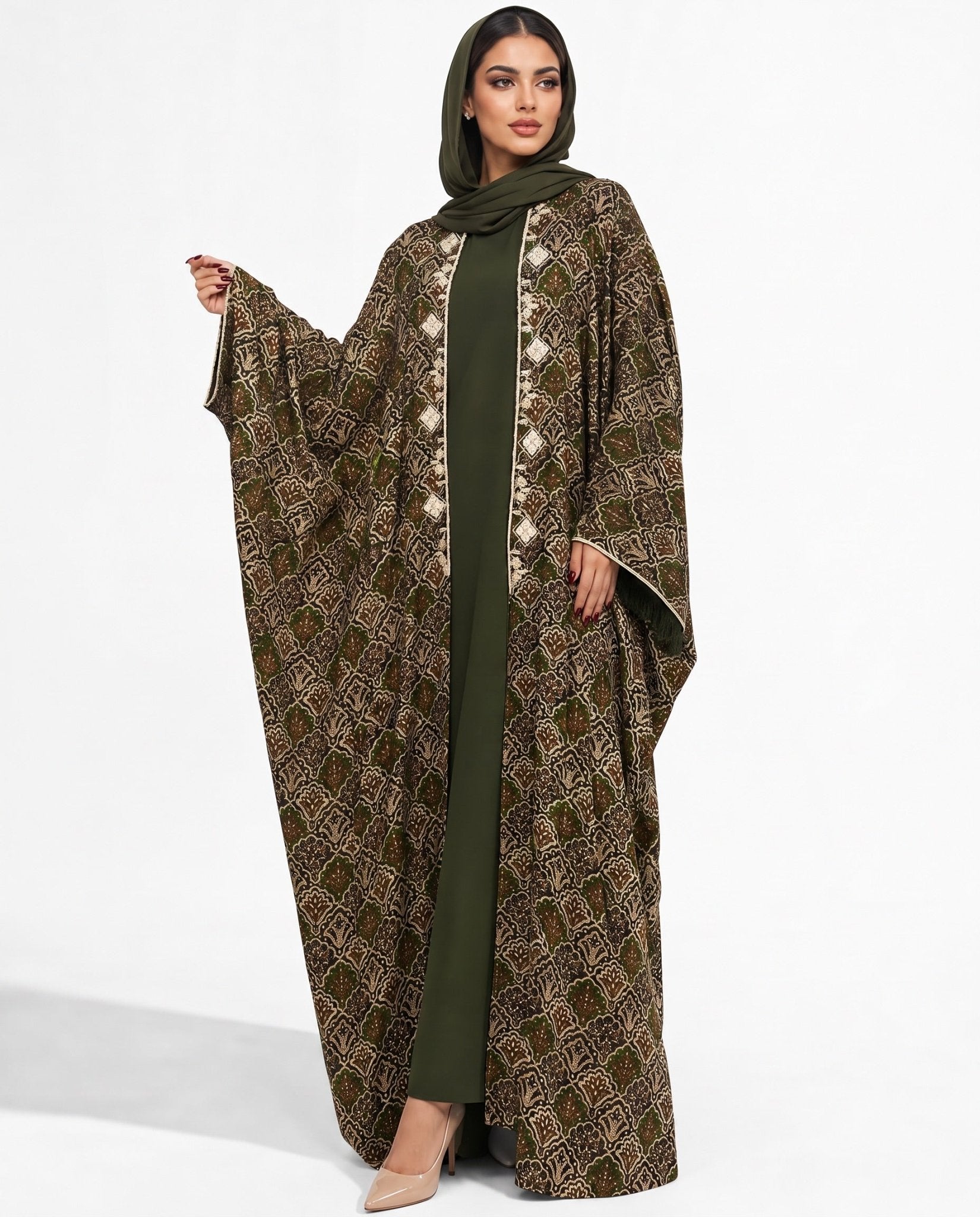 M0889 – Olive Green Cotton Abaya - KERTA COLLECTION - MIRA Y MANO