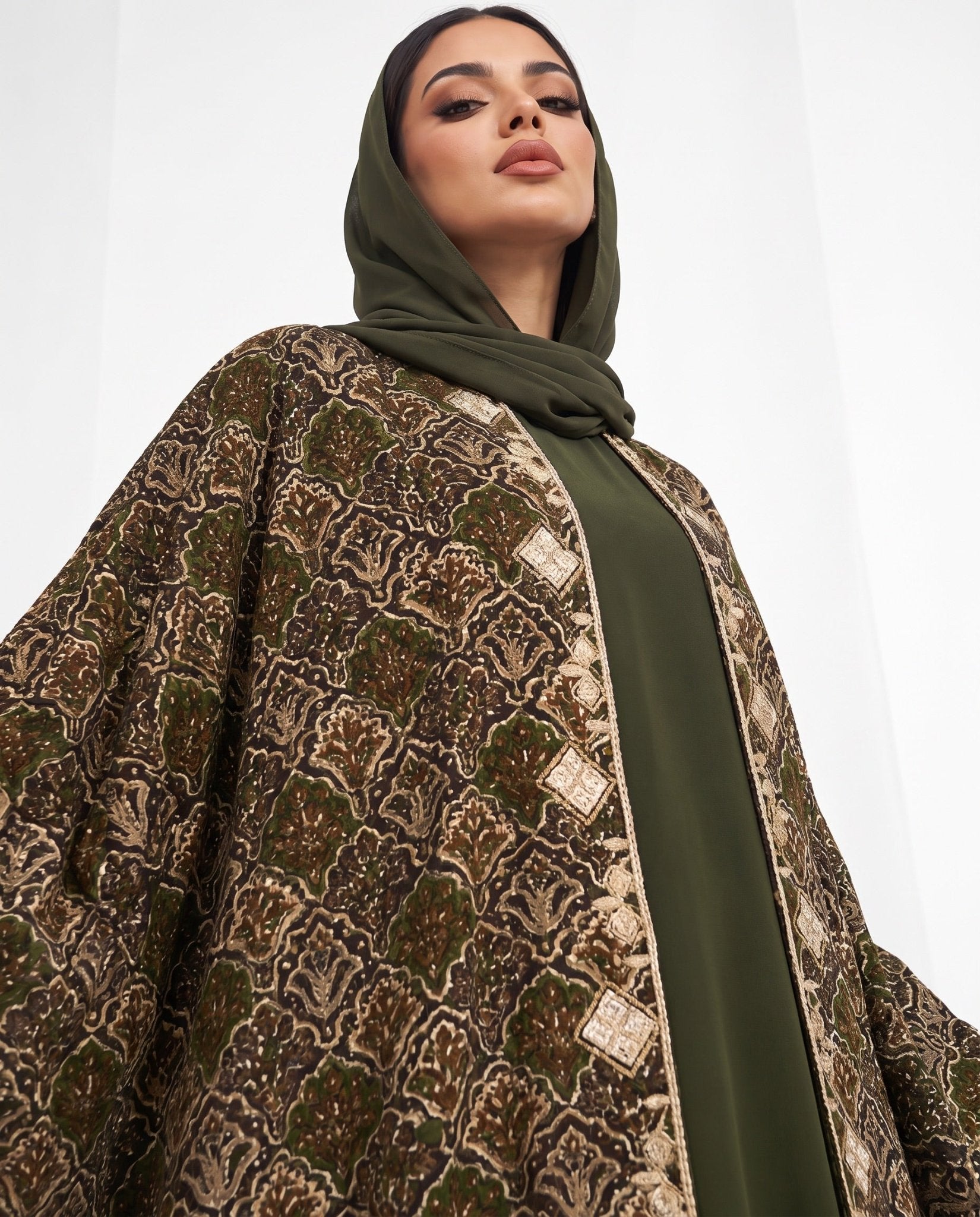 M0889 – Olive Green Cotton Abaya - KERTA COLLECTION - MIRA Y MANO