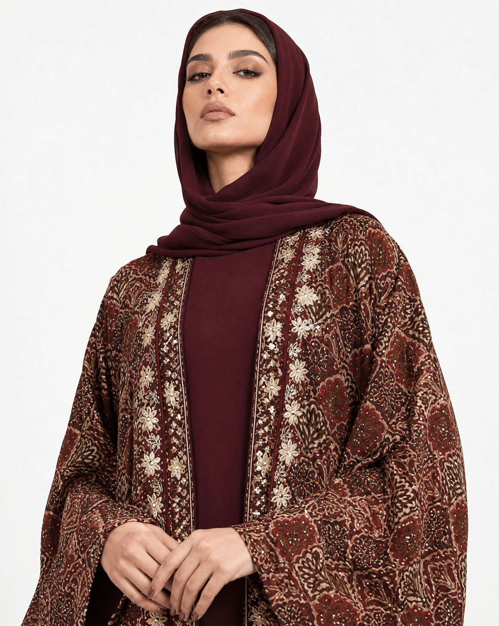 M0892 – Maroon Cotton Abaya - KERTA COLLECTION - MIRA Y MANO