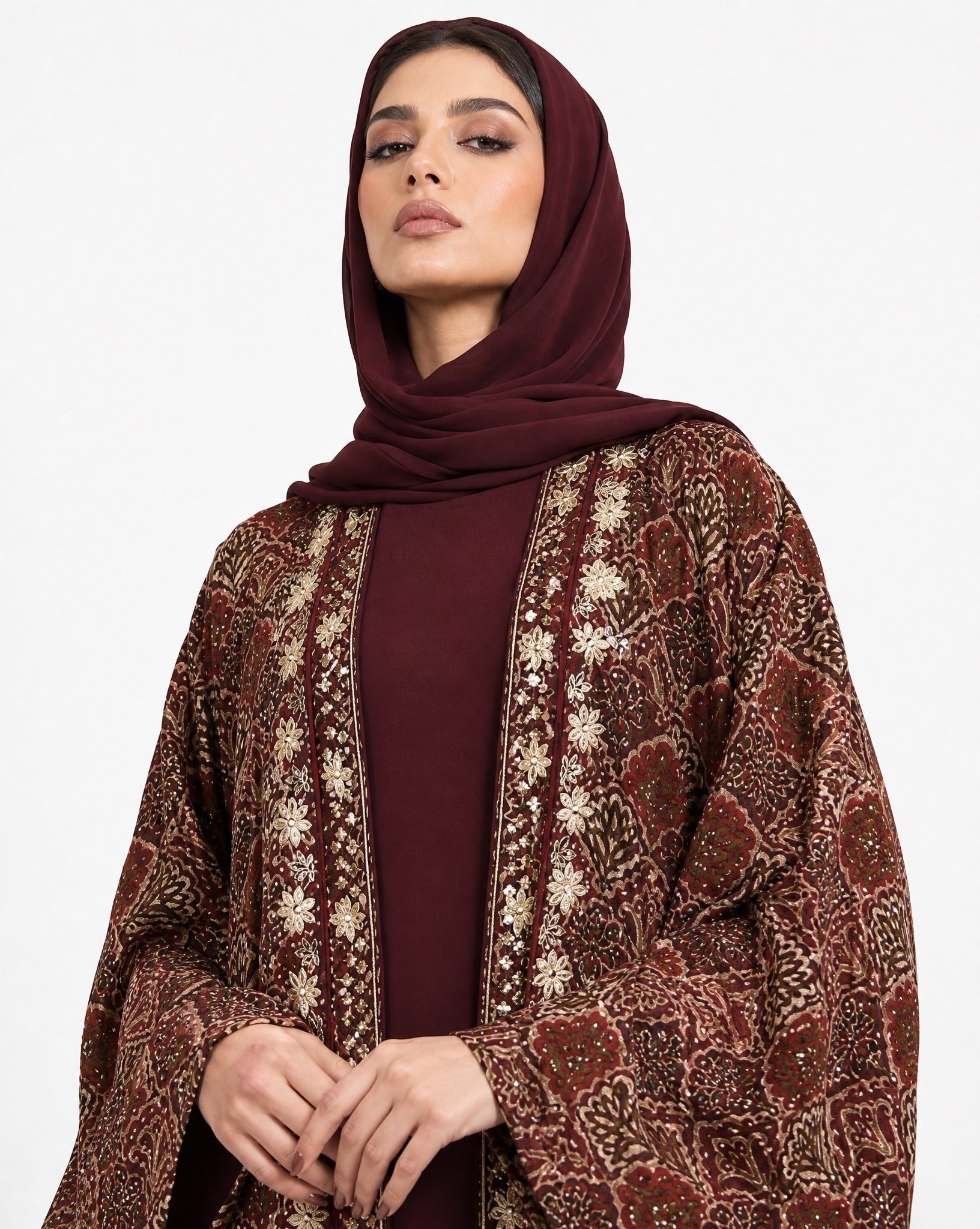 M0892 – Maroon Cotton Abaya - KERTA COLLECTION - MIRA Y MANO
