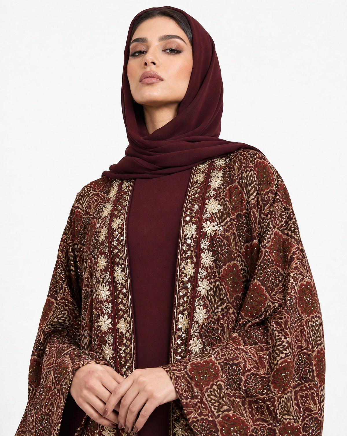 M0892 – Maroon Cotton Abaya - KERTA COLLECTION - MIRA Y MANO