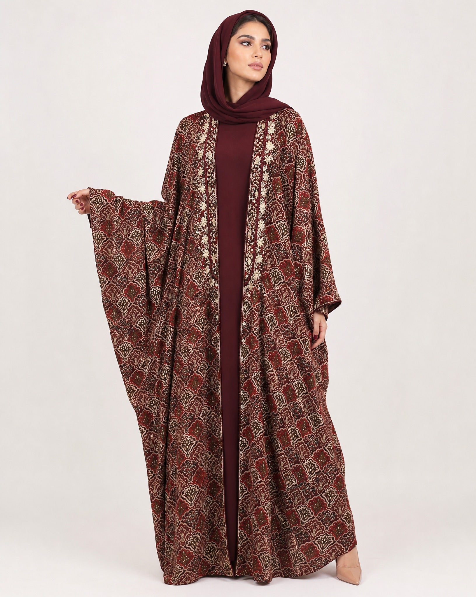 M0892 – Maroon Cotton Abaya - KERTA COLLECTION - MIRA Y MANO