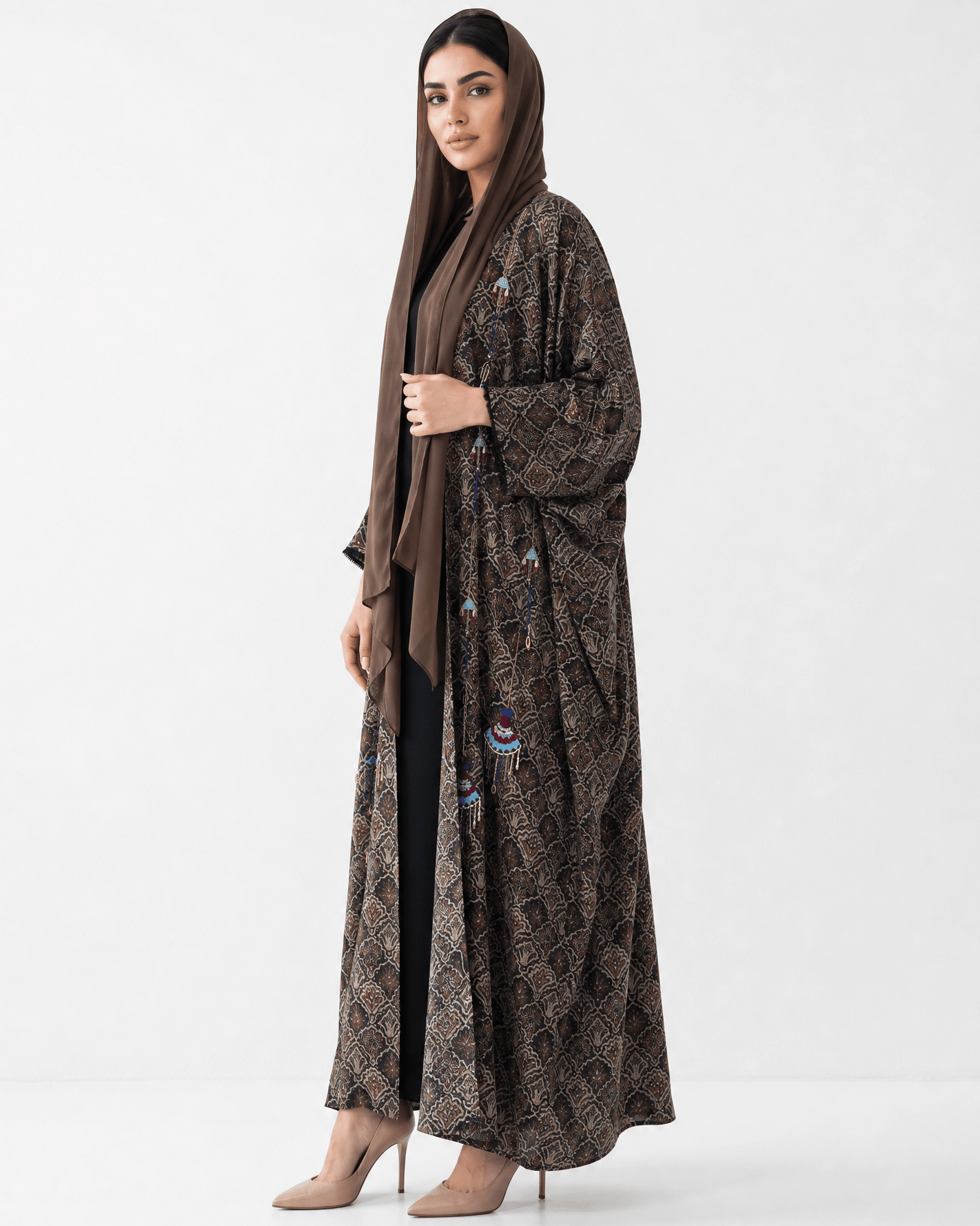 M0893 – Brown Cotton Abaya - KERTA COLLECTION - MIRA Y MANO