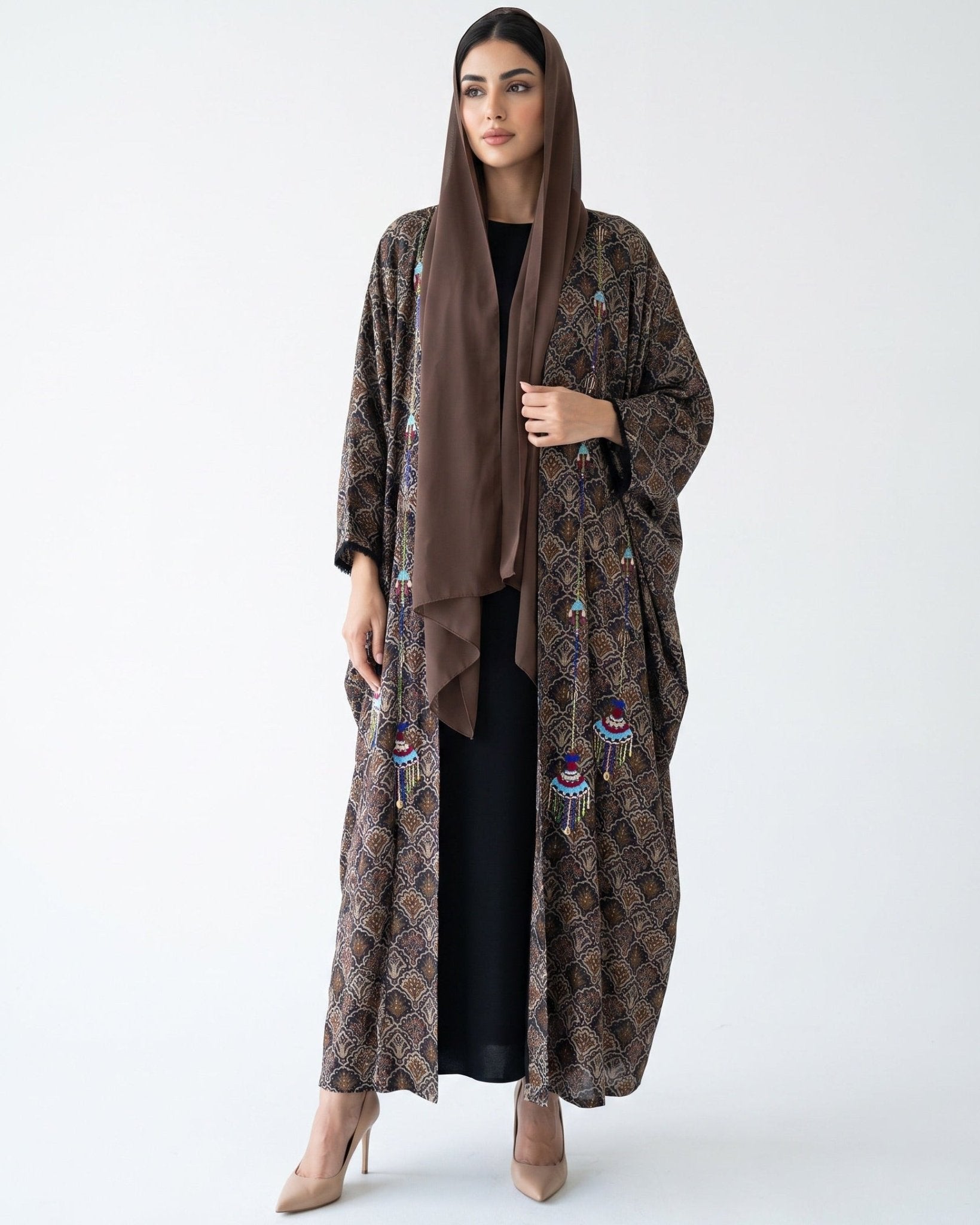 M0893 – Brown Cotton Abaya - KERTA COLLECTION - MIRA Y MANO