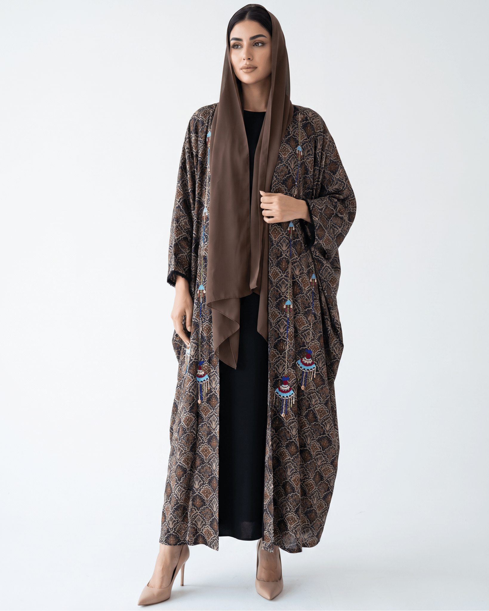 M0893 – Brown Cotton Abaya - KERTA COLLECTION - MIRA Y MANO