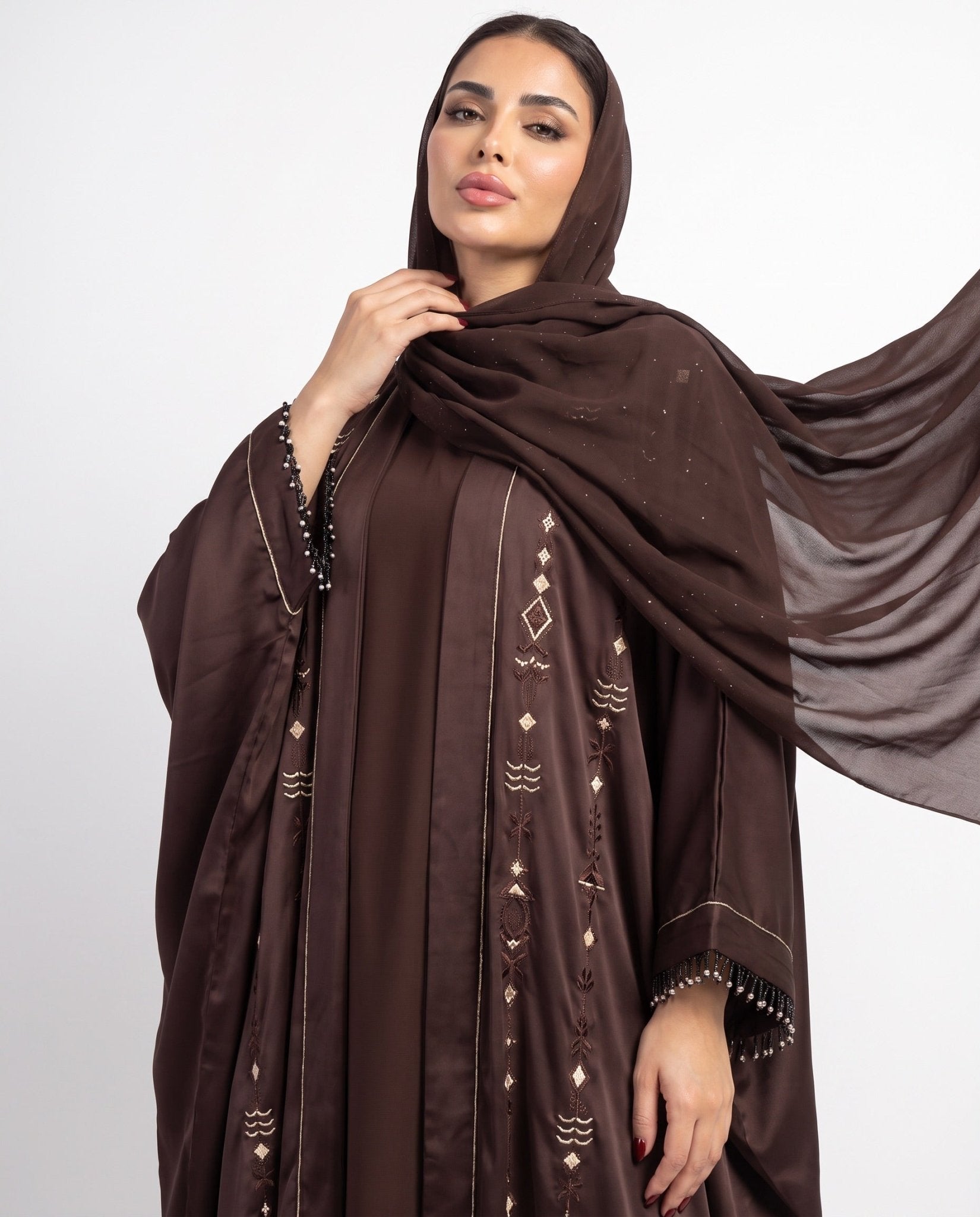 M0896 - Brown Silk Abaya - KERTA COLLECTION - MIRA Y MANO