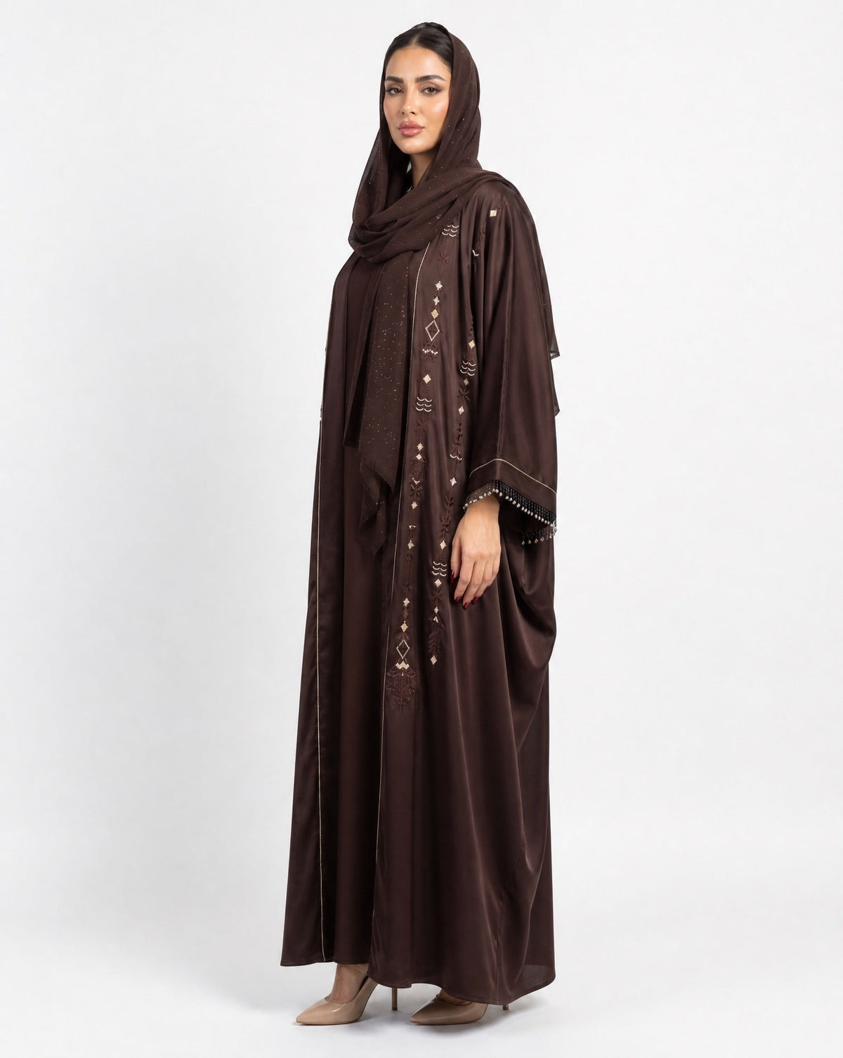 M0896 - Brown Silk Abaya - KERTA COLLECTION - MIRA Y MANO