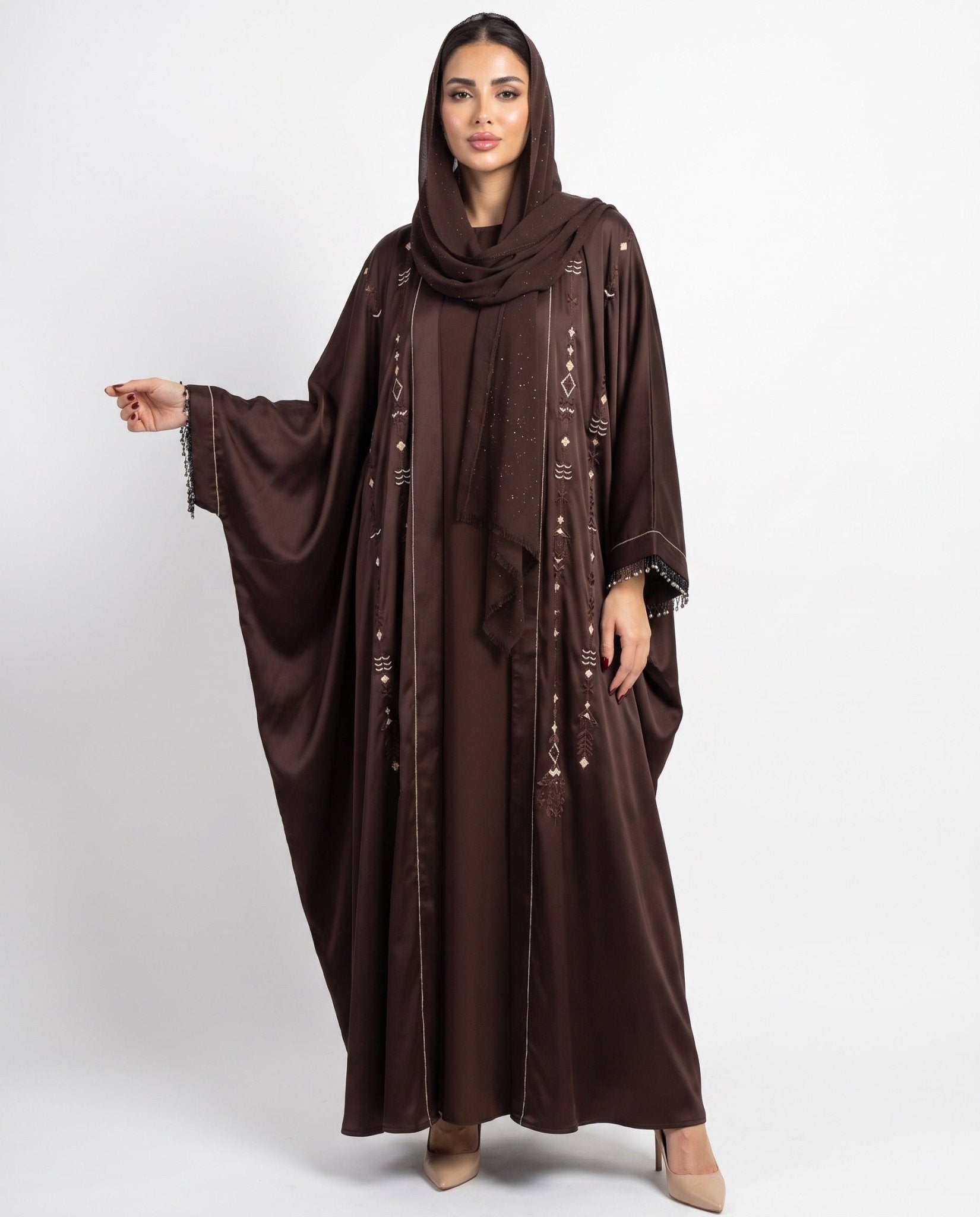 M0896 - Brown Silk Abaya - KERTA COLLECTION - MIRA Y MANO