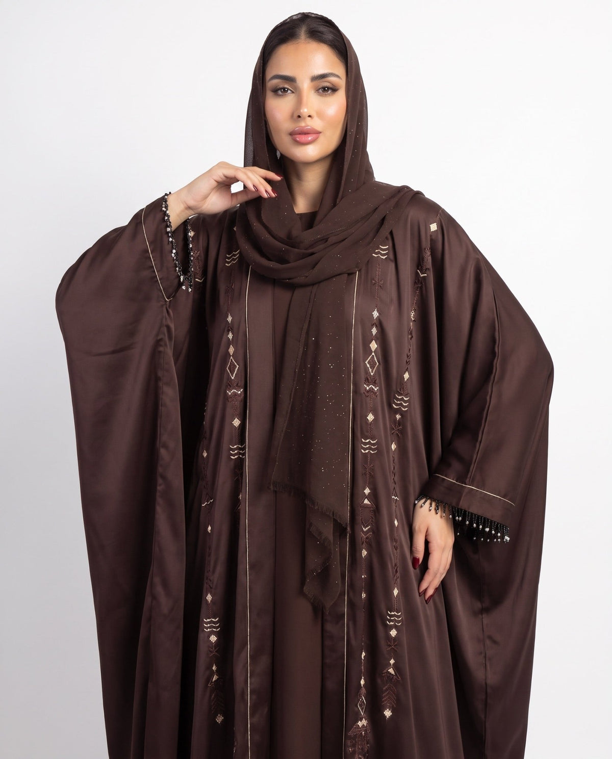 M0896 - Brown Silk Abaya - KERTA COLLECTION - MIRA Y MANO