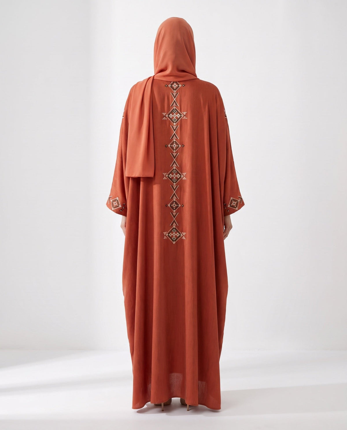 M0898 - Fire Brick Washed Silk Abaya - KERTA COLLECTION - MIRA Y MANO