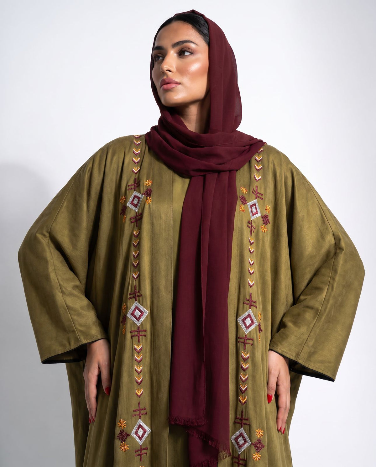 M0901 – Olive Washed Silk Abaya - KERTA COLLECTION - MIRA Y MANO