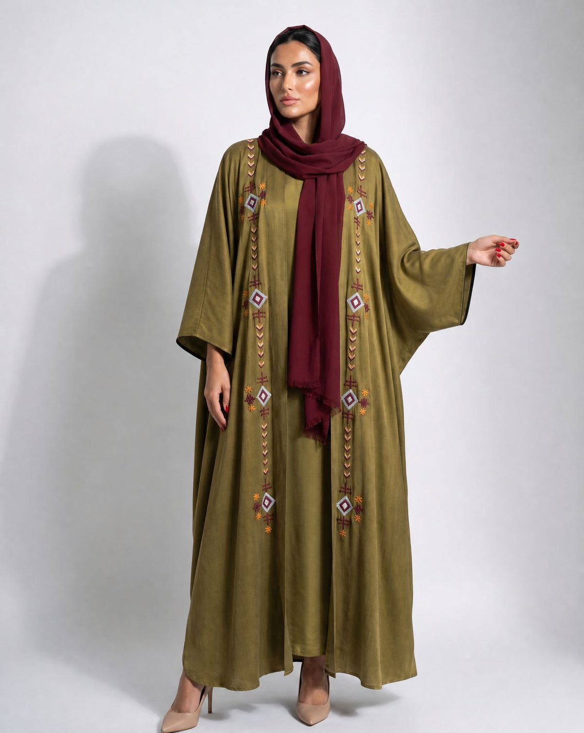 M0901 – Olive Washed Silk Abaya - KERTA COLLECTION - MIRA Y MANO